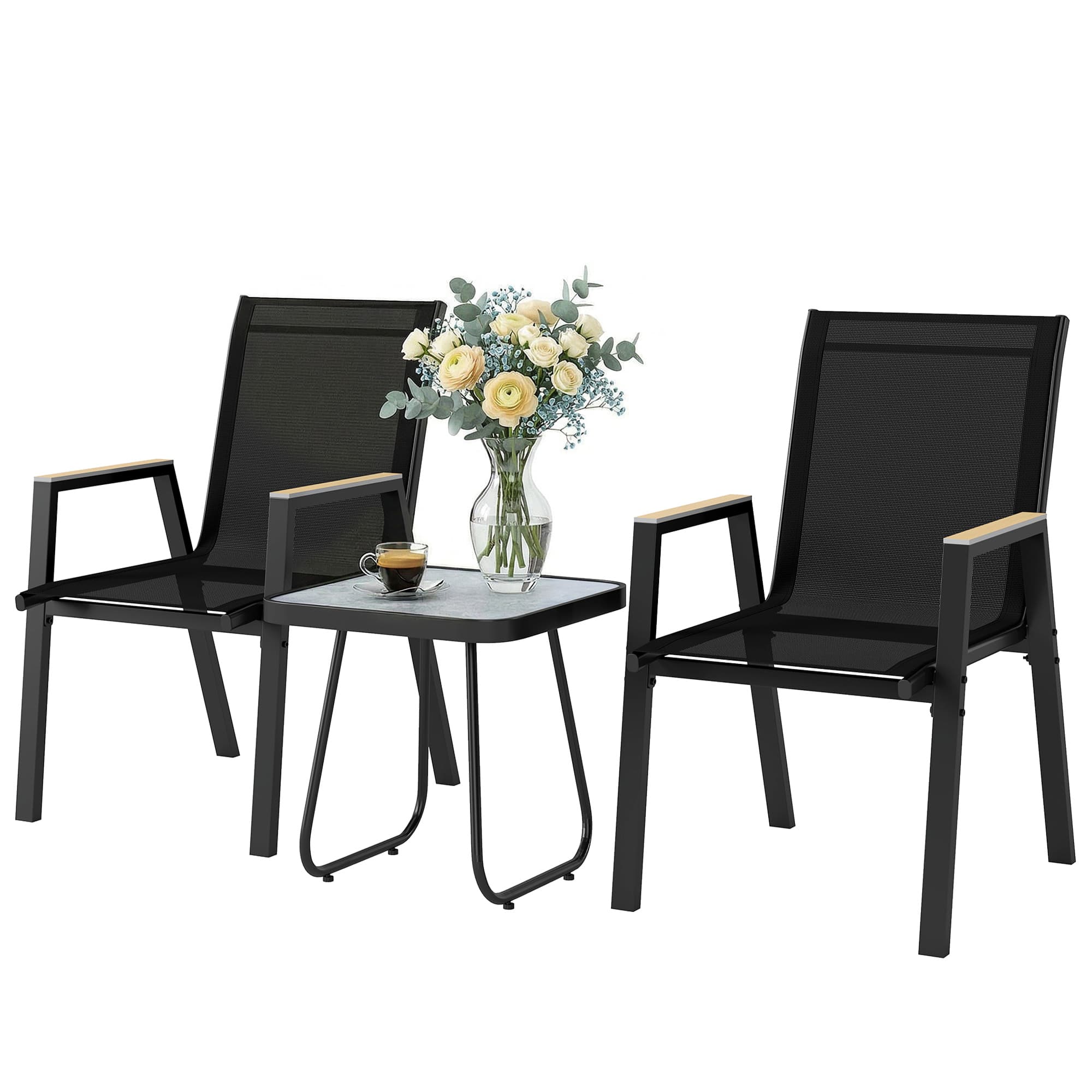 Outsunny Ensemble bistro extérieur 3 pièces, table avec pieds réglables