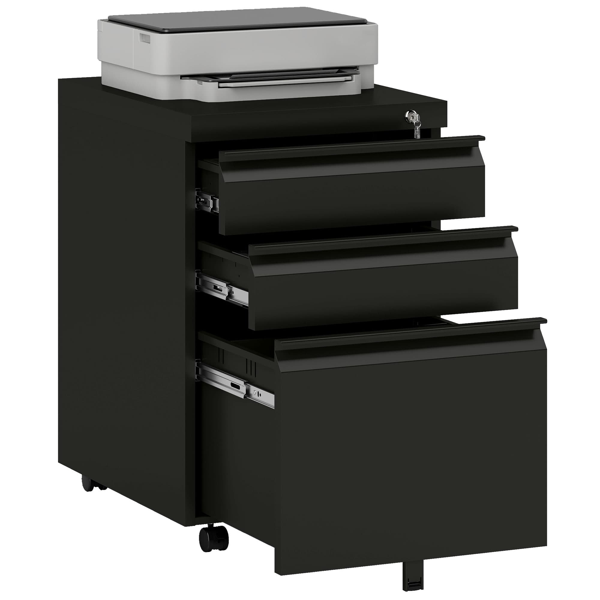 HOMCOM Caisson de bureau mobile rangement bureau sur roulettes 3 tiroirs verrouillables 39 x 48 x 60 cm noir Aosom France