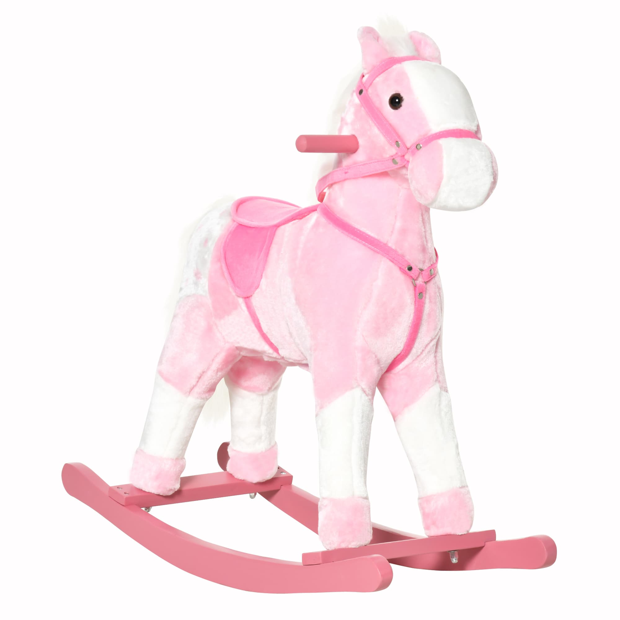 HOMCOM Cheval à bascule cheval de cowboy effet sonore selle rênes rose blanc