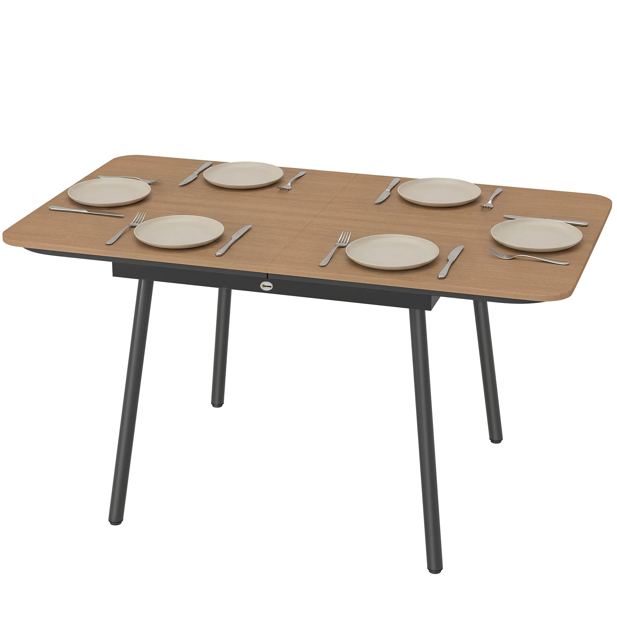 Outsunny Table de jardin 140 x 80 cm pour 6 personnes résistante à la rouille Table à manger d'extérieur avec plateau en WPC Pieds réglables, Teck