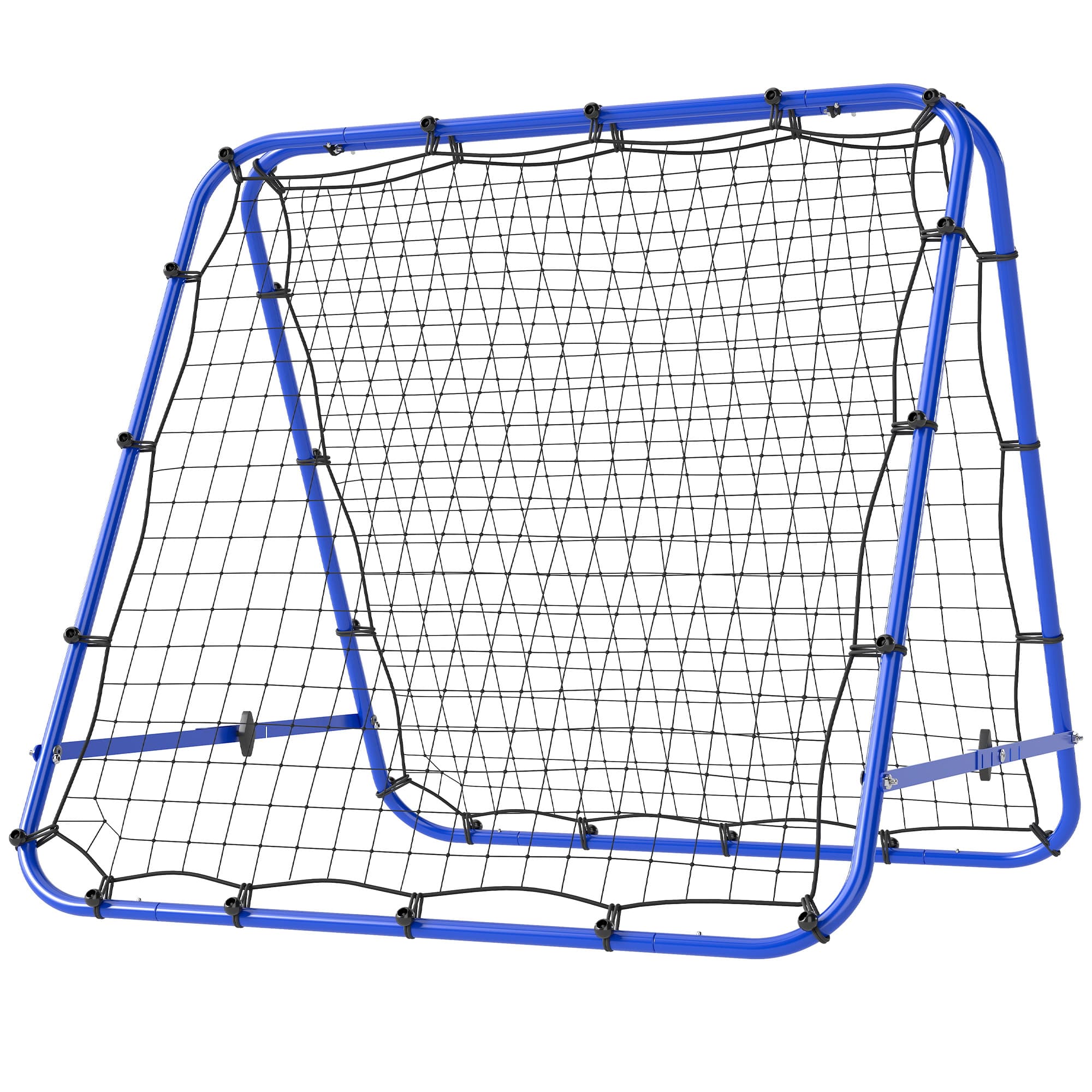 HOMCOM Filet de rebond double face 91 x 91 cm filet de rebond football pliable réglable dans 5 angles structure en acier bleu