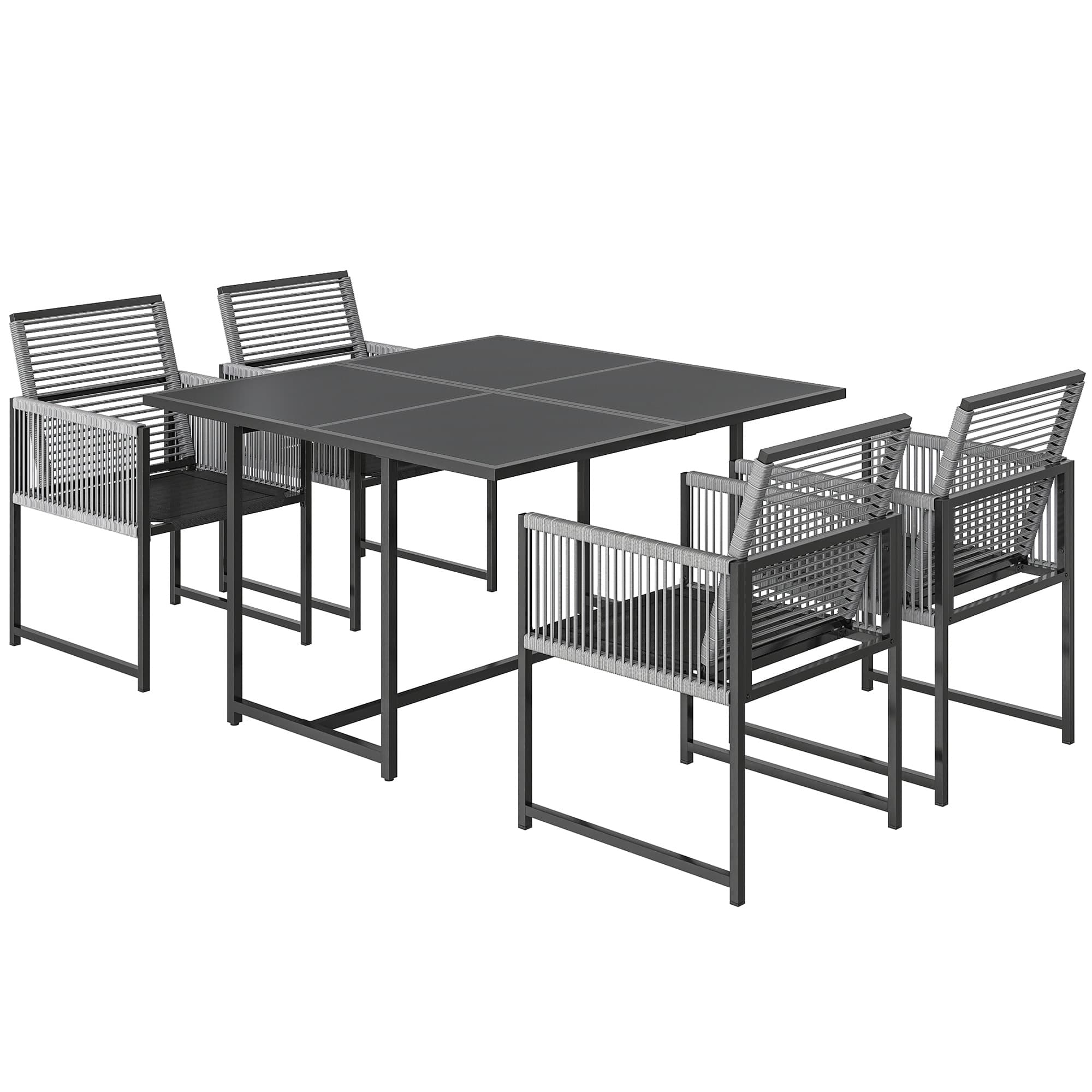 Outsunny Ensemble mobilier de jardin 5 pièces - table en verre avec 4 chaises respirantes, dossiers rabattables, tressage en corde