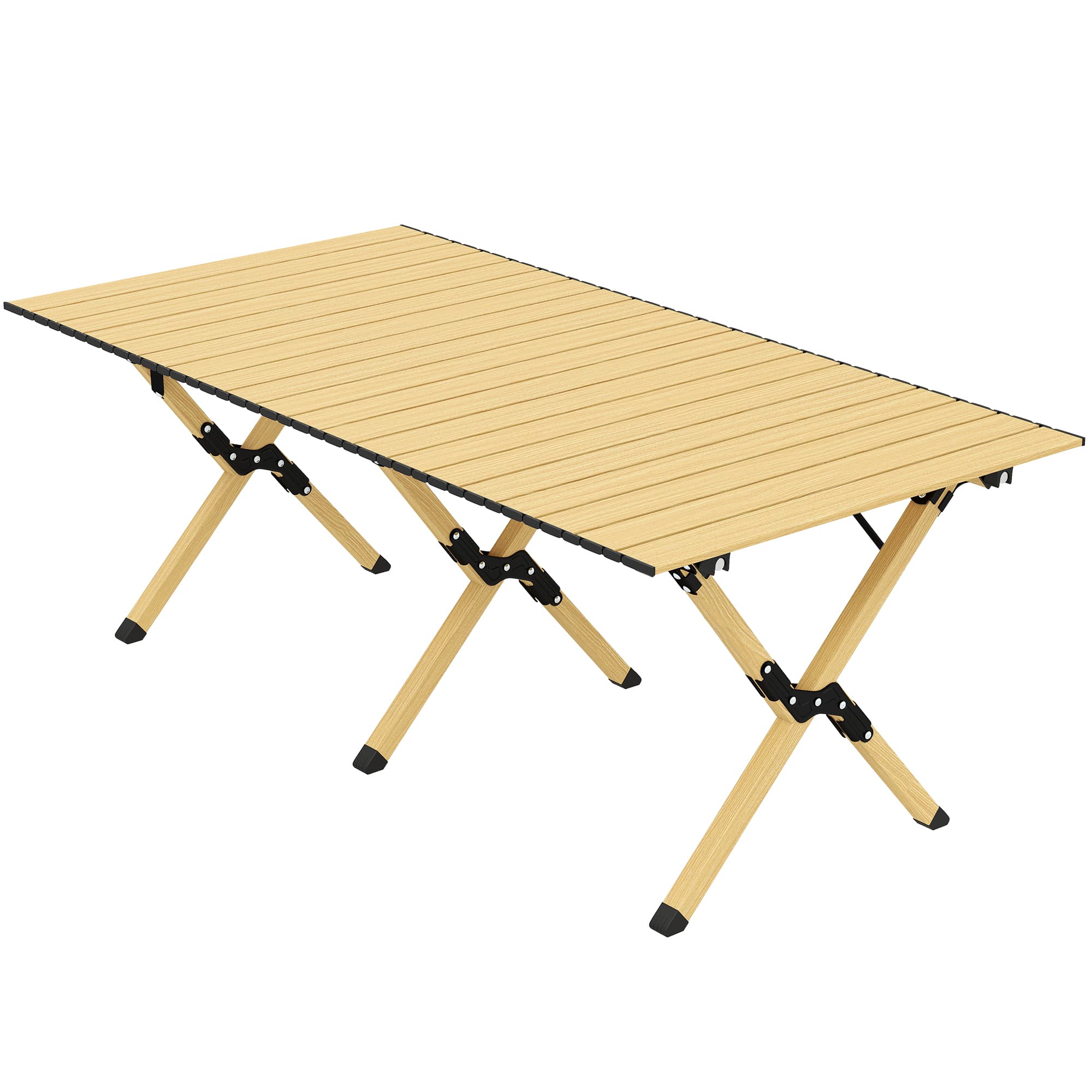 Outsunny Table de camping 117 x 60 cm Aluminium Table pliante avec plateau enroulable effet bois Sac de transport étanche