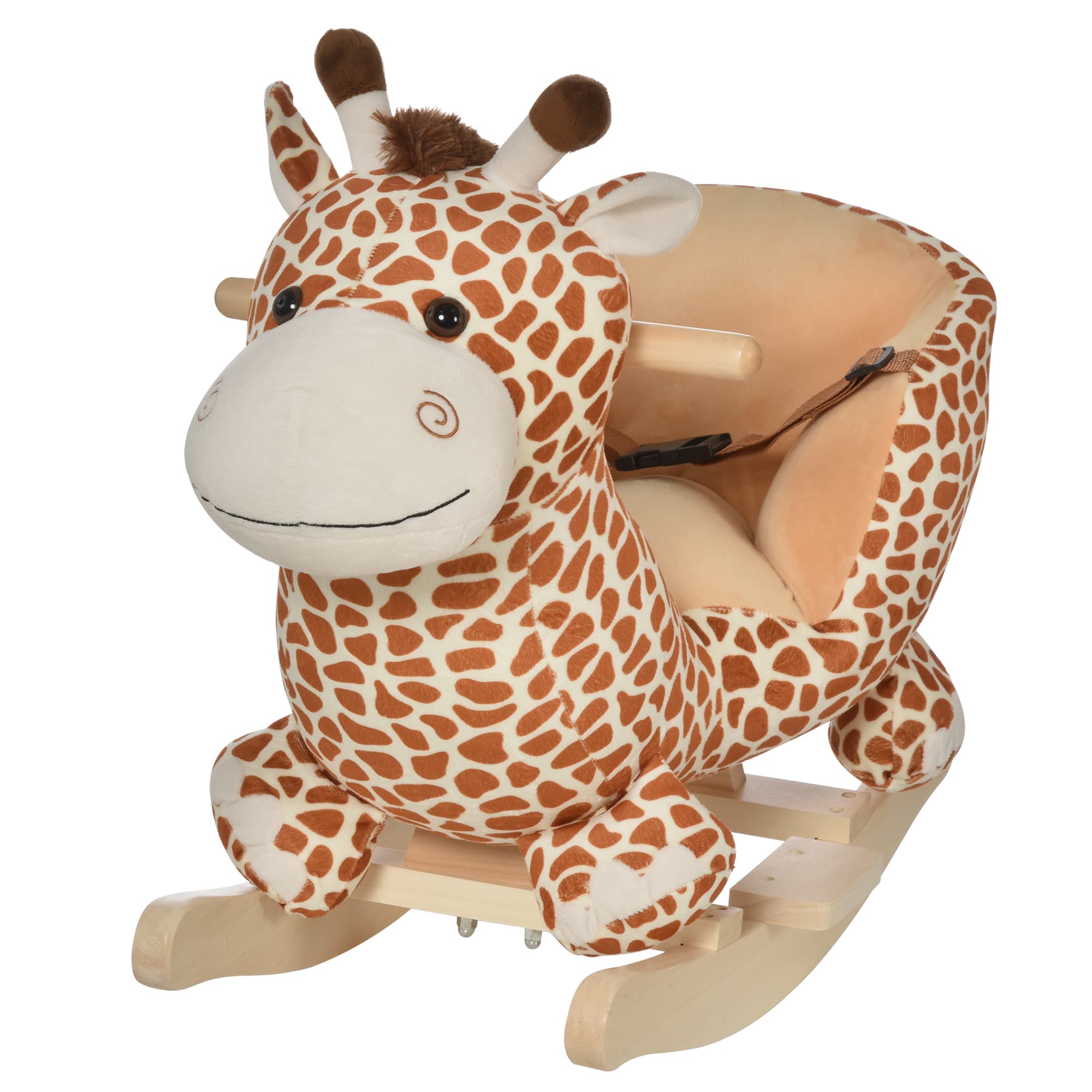 Homcom Jouet à Bascule modèle girafon Ceinture de sécurité Fonction Musicale 32 Pistes Marron Beige
