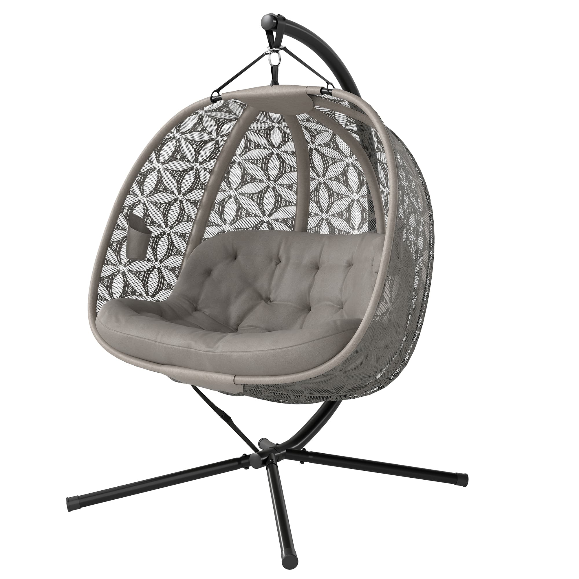Outsunny Fauteuil suspendu avec structure pour 2 personnes pliable Panier suspendu avec coussin épais porte-gobelets sangle de sécurité