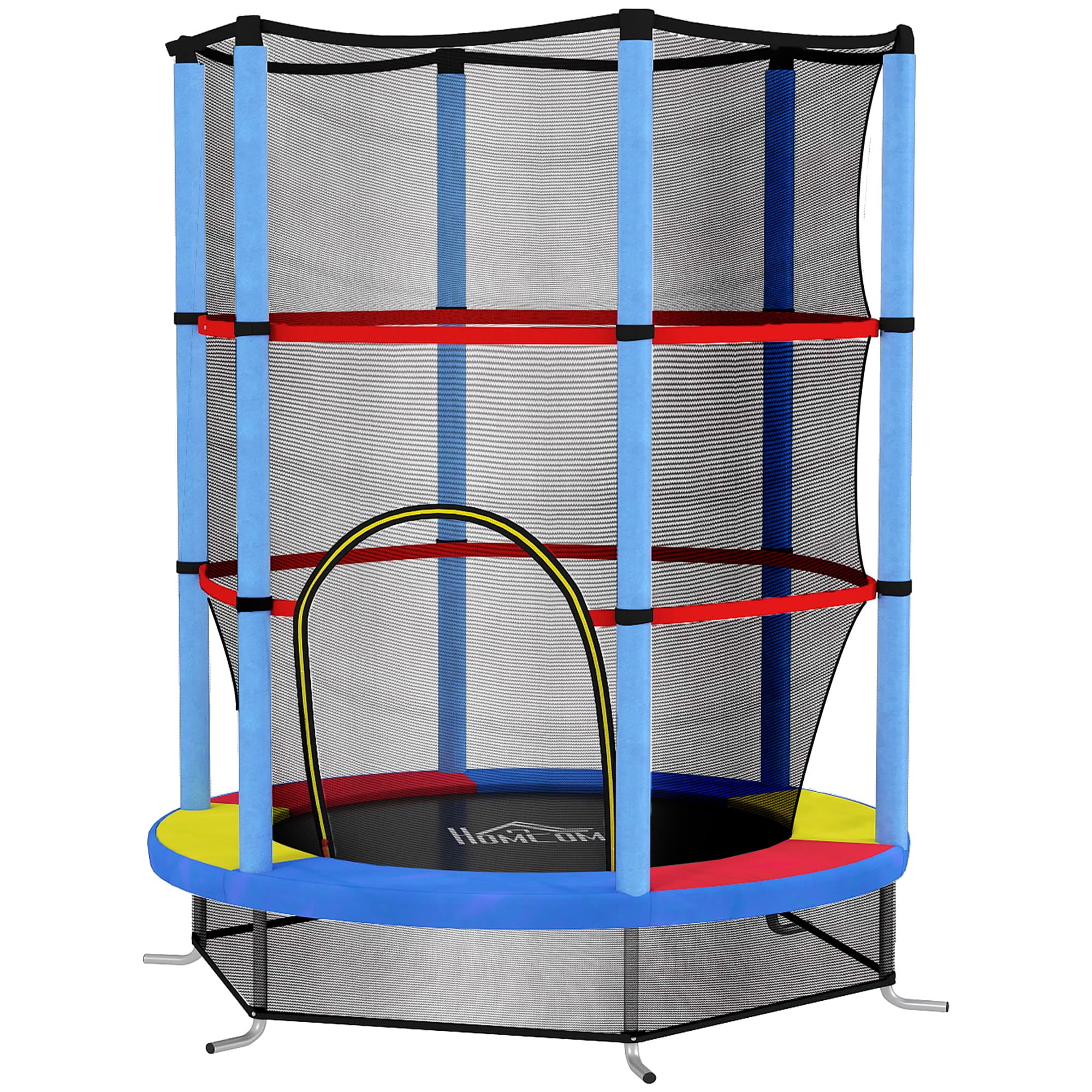 HOMCOM Trampoline pour enfant filet de sécurité porte zippée 6 poteaux rembourrés charge max. 45 kg Ø 1,40 x 1,90H m multicolore