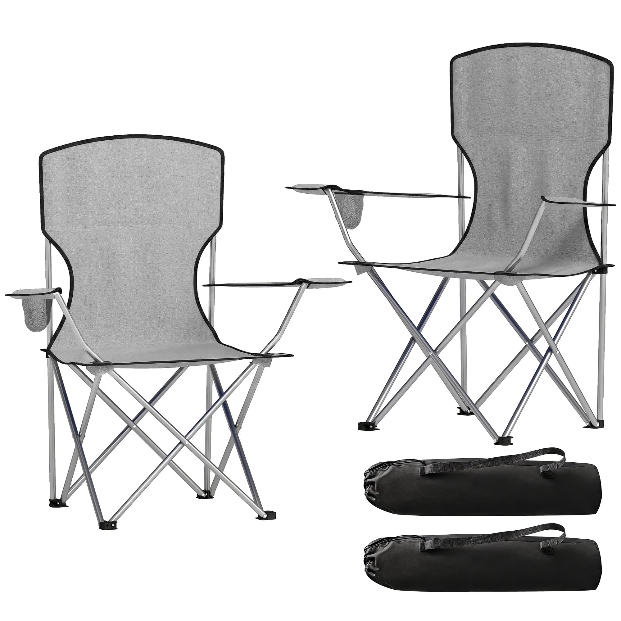 Outsunny Lot de 2 chaises de camping à dossier haut en métal et tissu Oxford, Gris