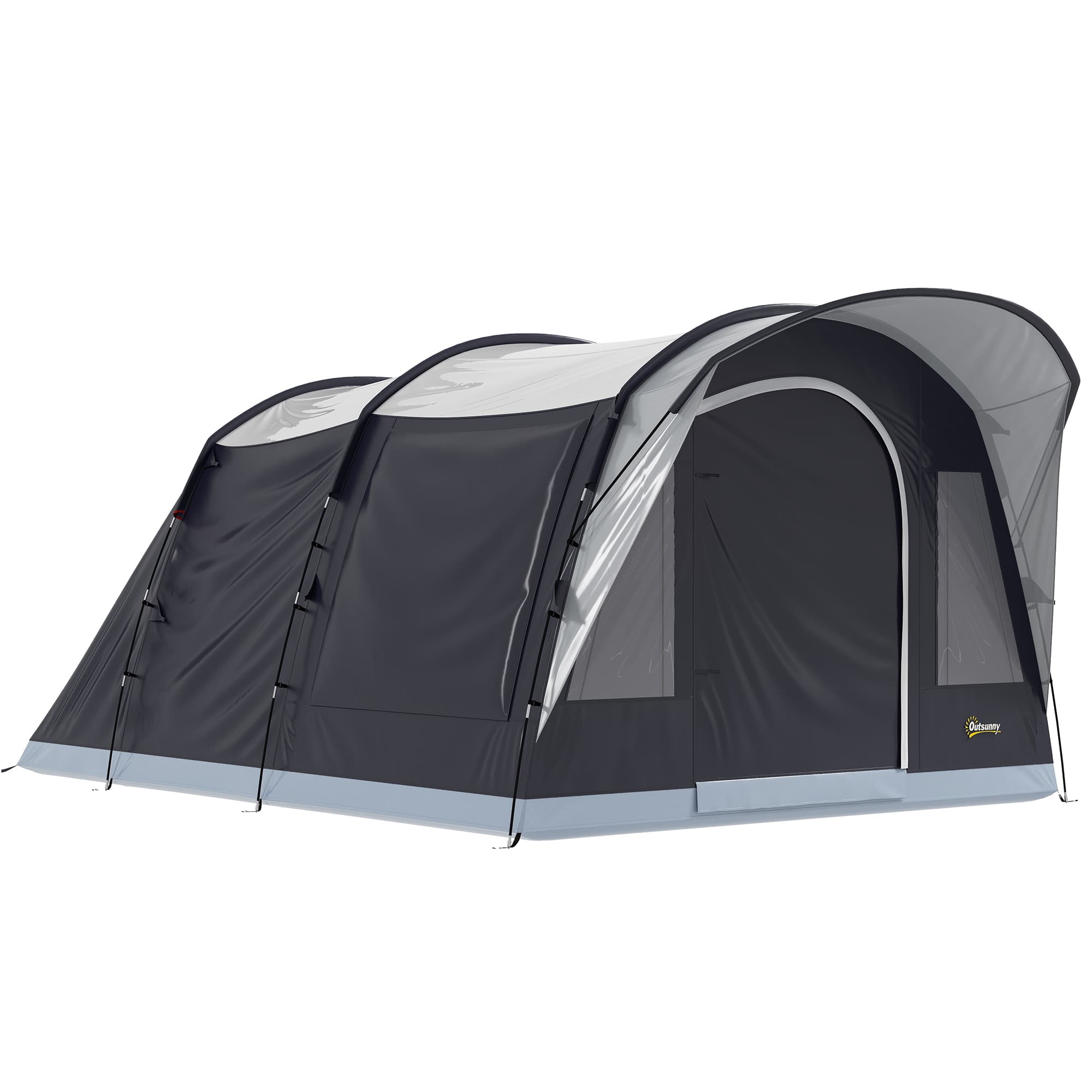 Outsunny Tente tunnel 2-4 personnes, chambre, séjour, imperméable, Bleu marine