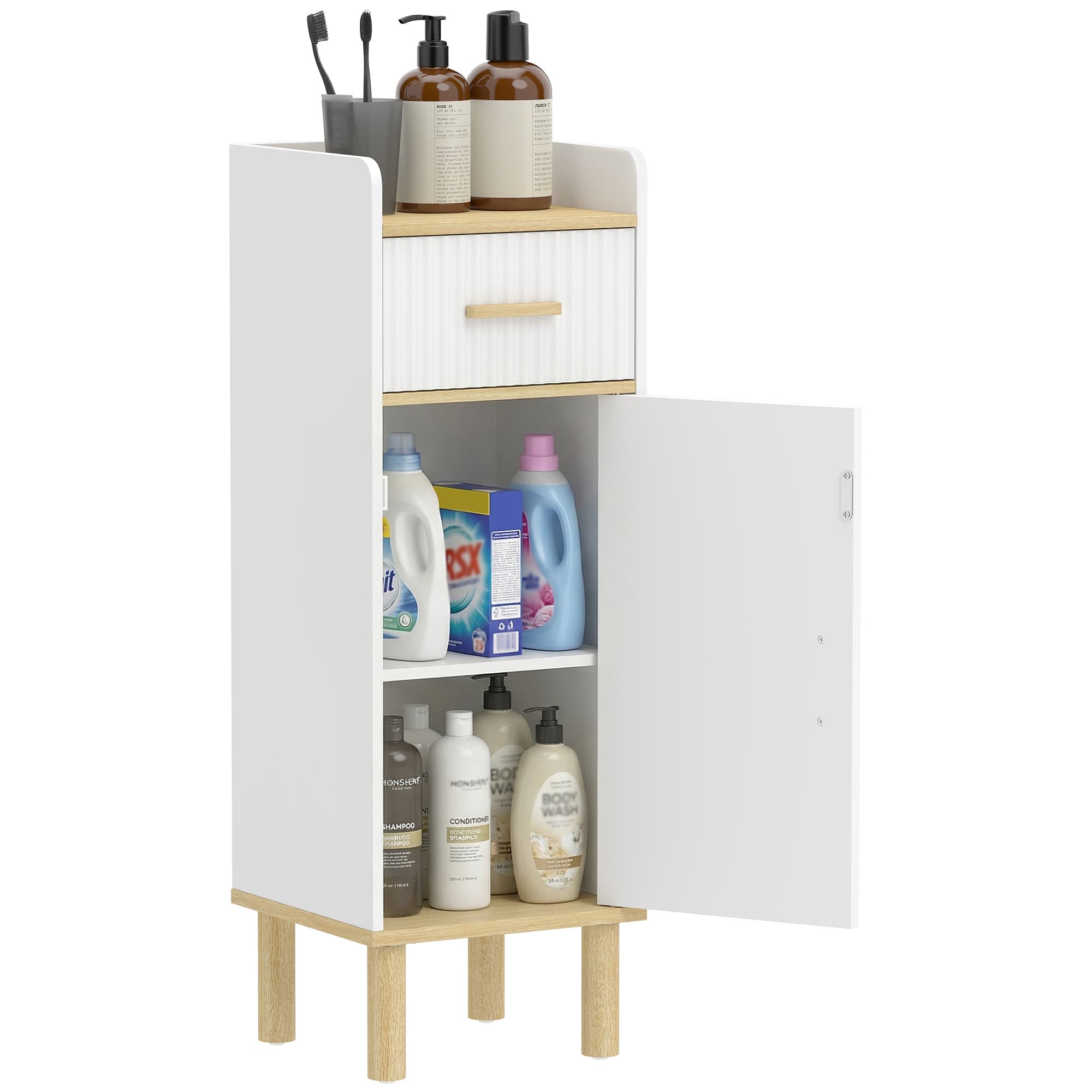 HOMCOM Meuble de Salle de Bain Étroit avec Étagère Réglable Blanc