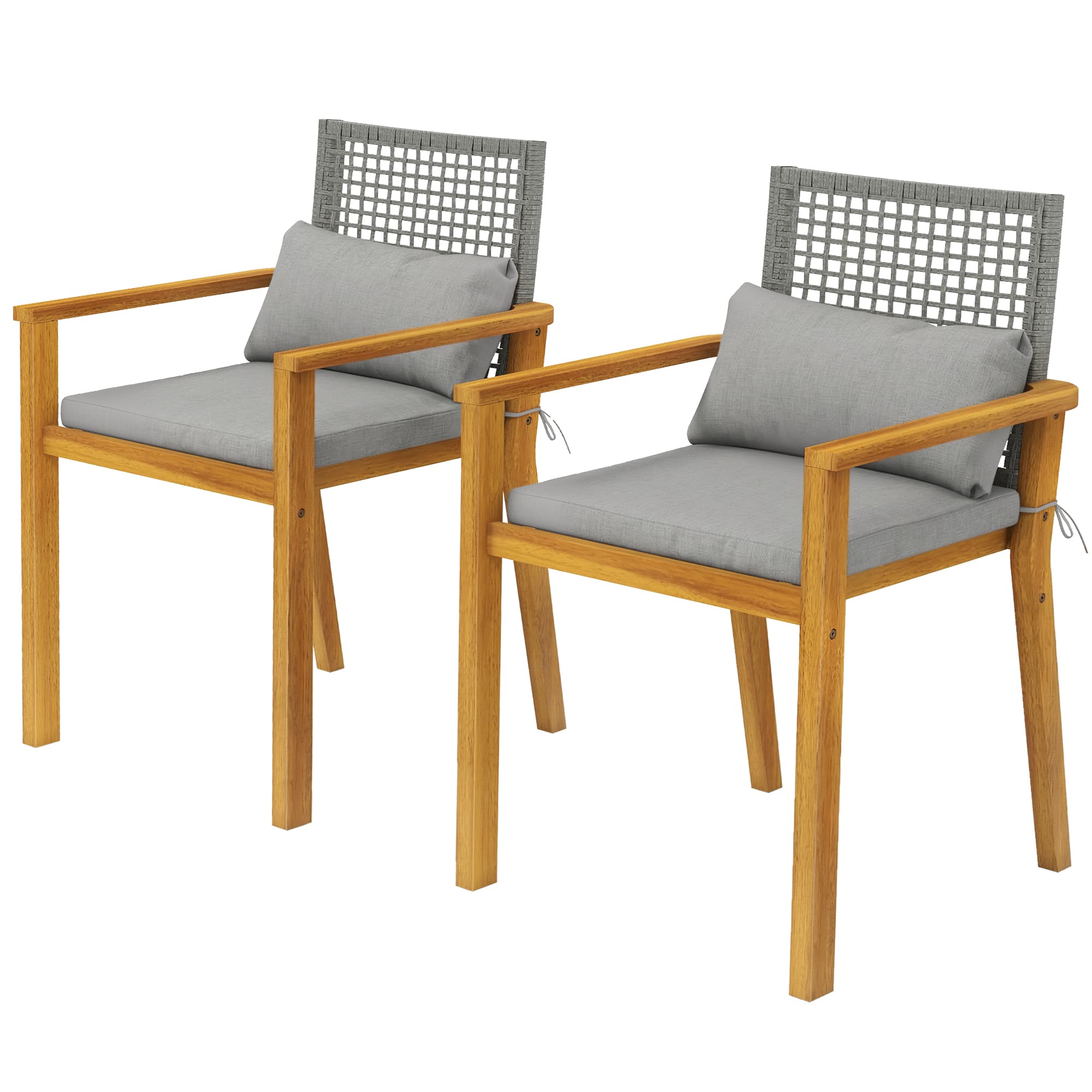 Outsunny Lot de 2 Chaises Bois d'Acacia avec Coussins et Coussins Décoratifs, Naturel.