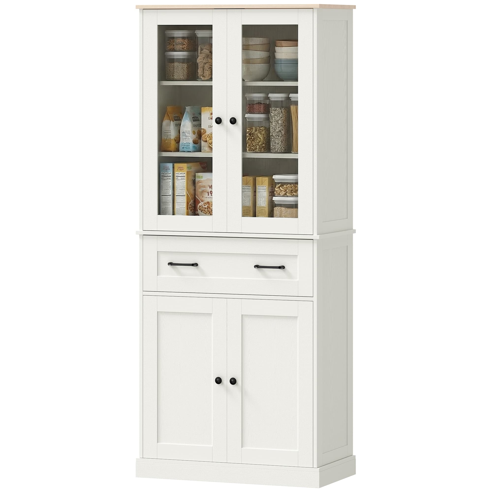 HOMCOM Meuble d'Appoint de Cuisine avec 2 Portes en Acrylique Grand Tiroir Étagères Ajustables 76x40x182,5 cm Crème