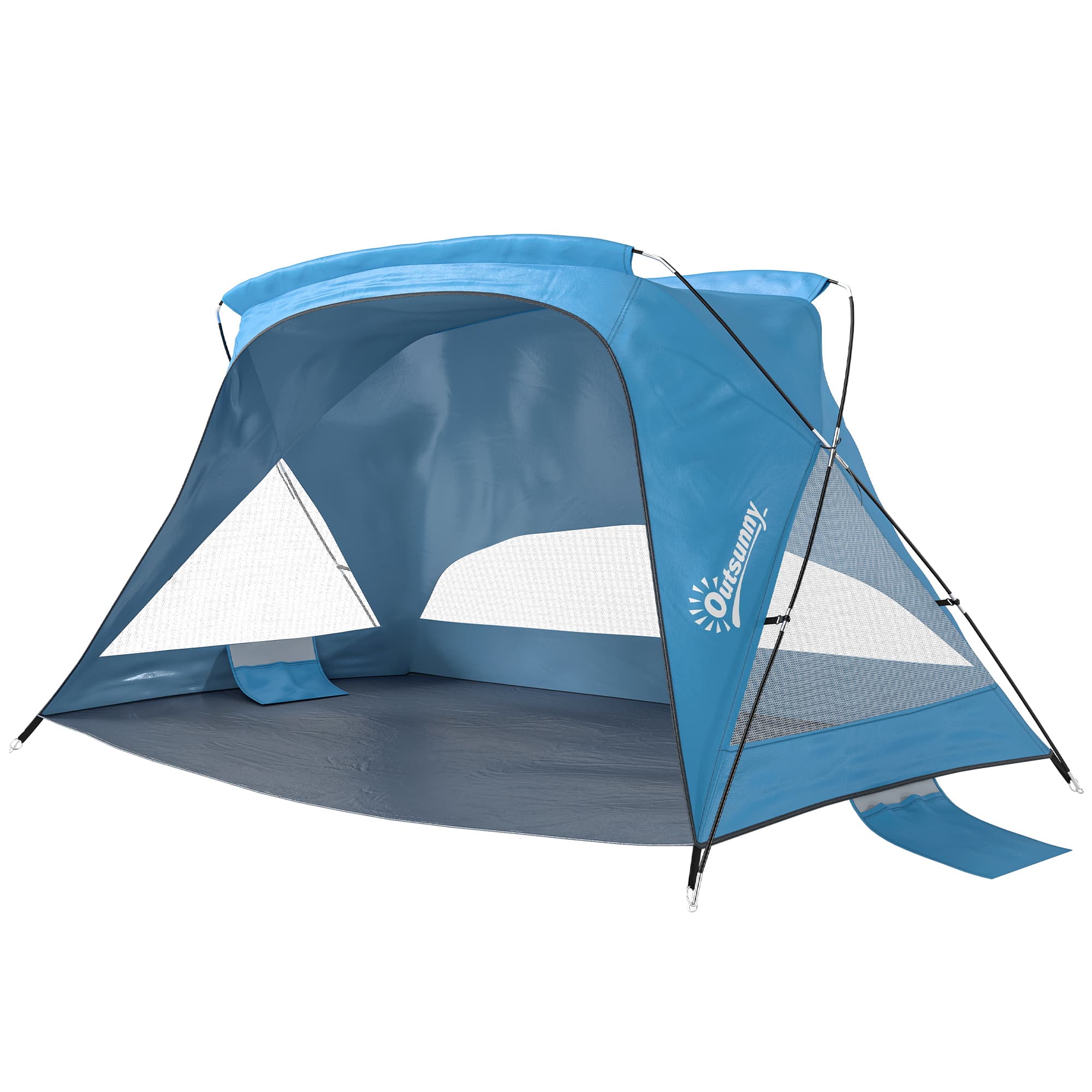 Outsunny Tente de plage pour 2-3 personnes tente pop-up portable avec porte fenêtre sacs de sable sac de transport, UV30+