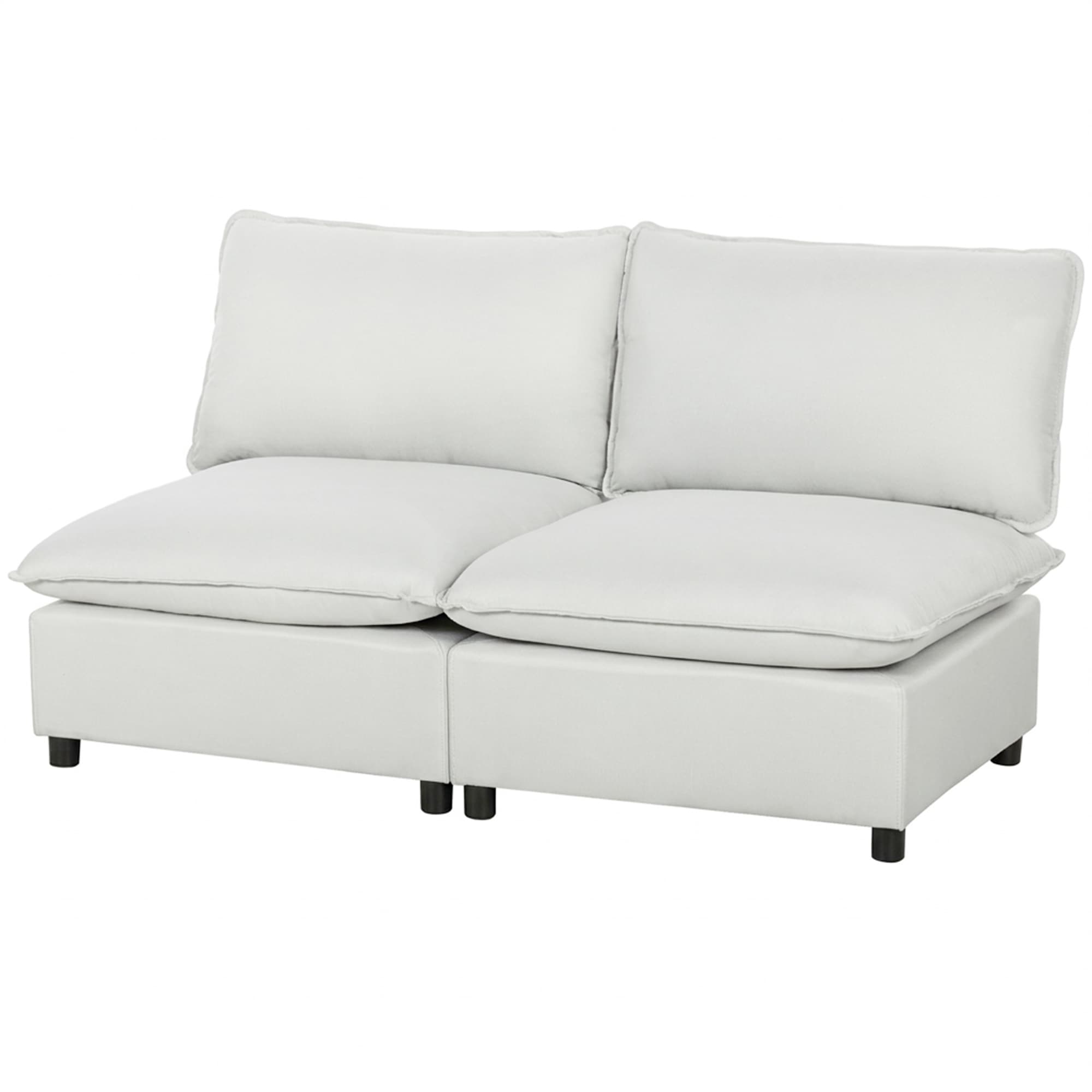 HOMCOM Canapé 2 places, canapé modulaire en cuir synthétique 146 cm avec assise large et profonde, coussins épais, montage facile, Gris