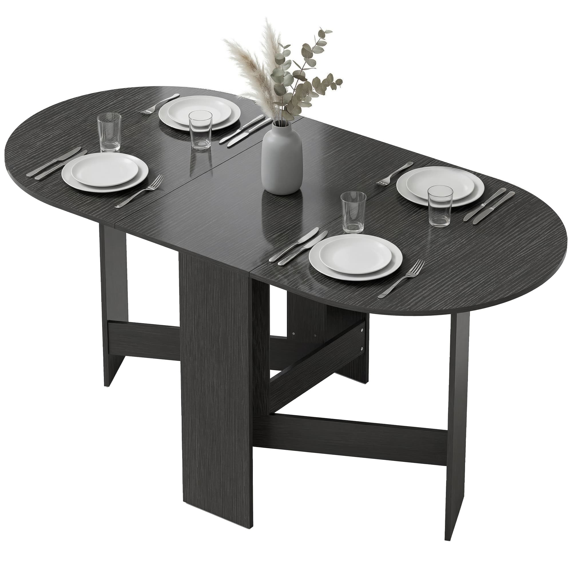 HOMCOM Mesa de Cocina Plegable con Alas Abatibles Mesa de Cocina Plegable de Forma Ovalada Estilo Moderno 163x80x75 cm Negro