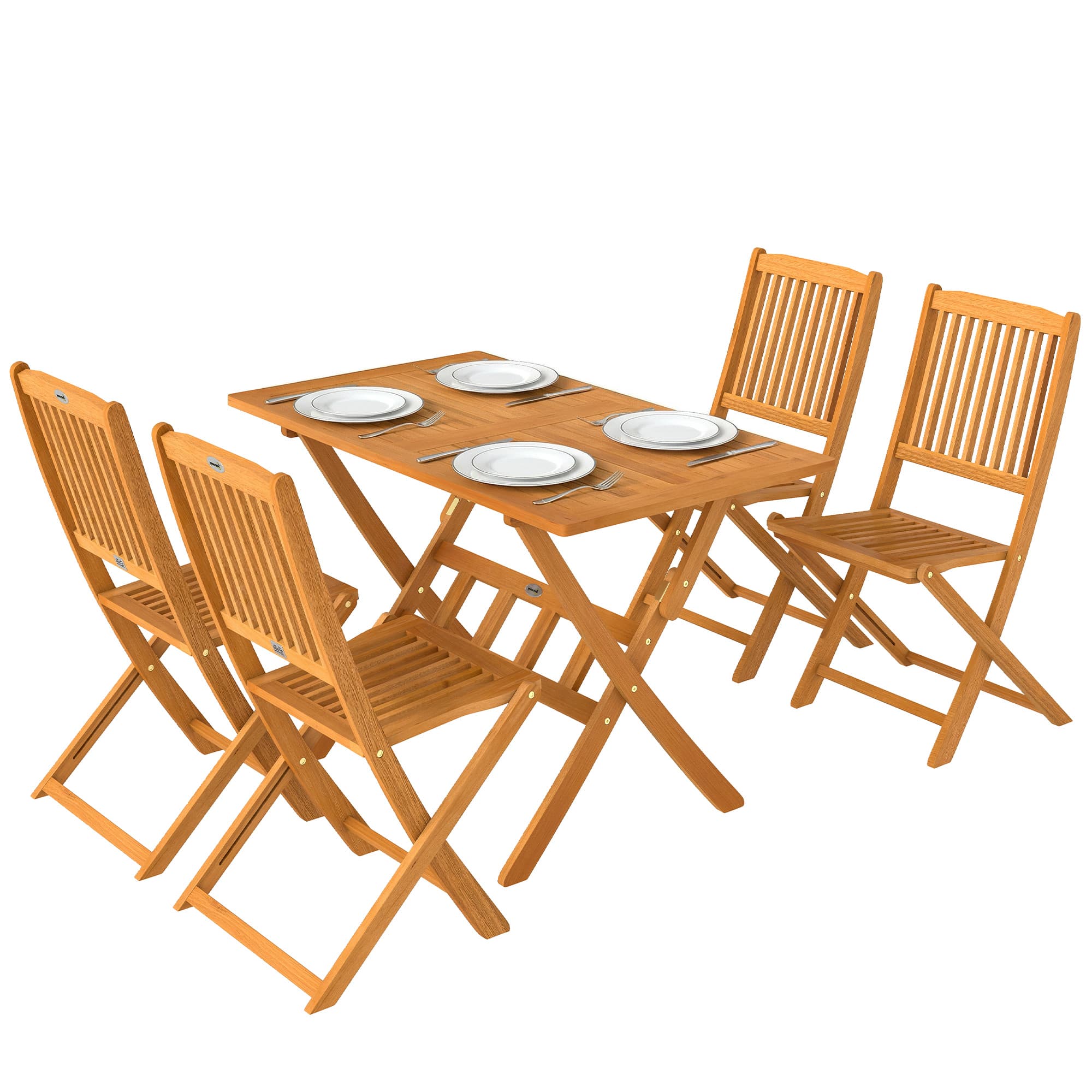 Outsunny Ensemble de jardin en bois FSC 5 pièces pliable Table avec 4 chaises pliantes Design à lames
