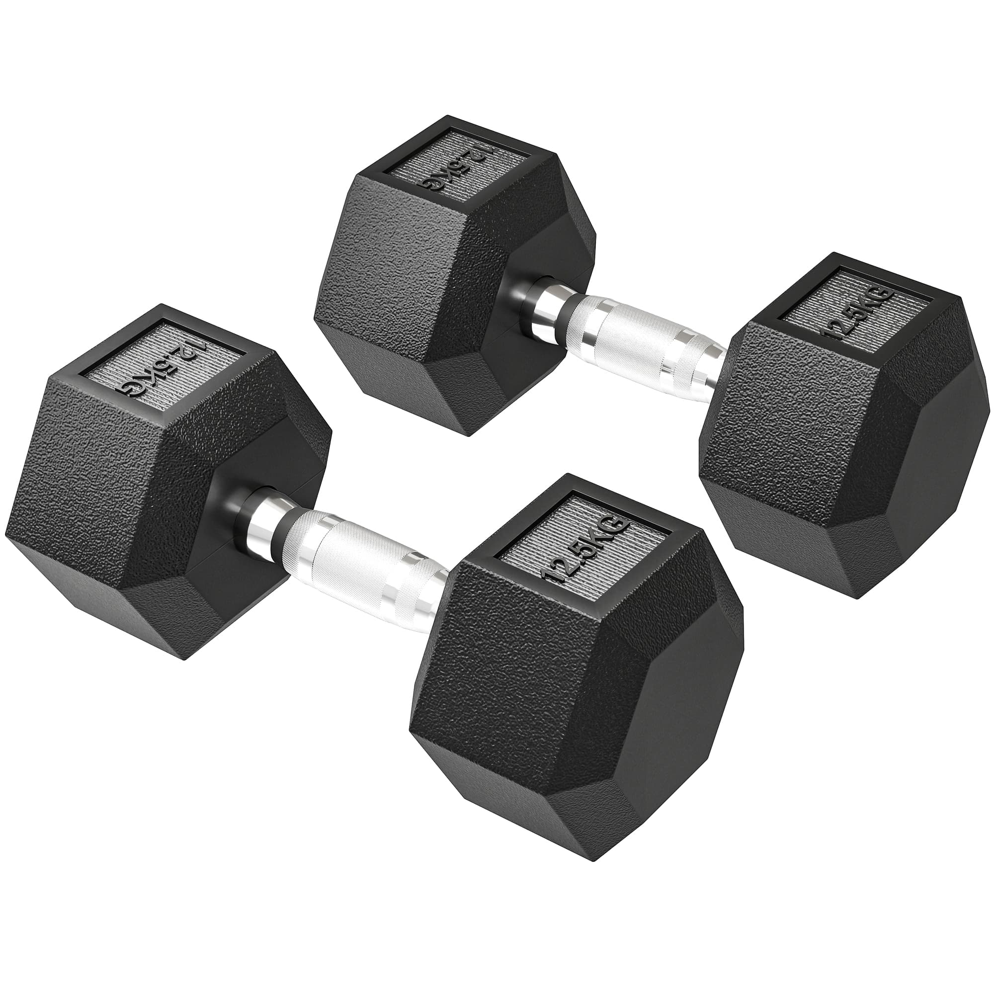 HOMCOM Set d'haltères de 2x12.5 kg hexagonaux, poids pour salle avec poignée moletée antidérapante, Noir