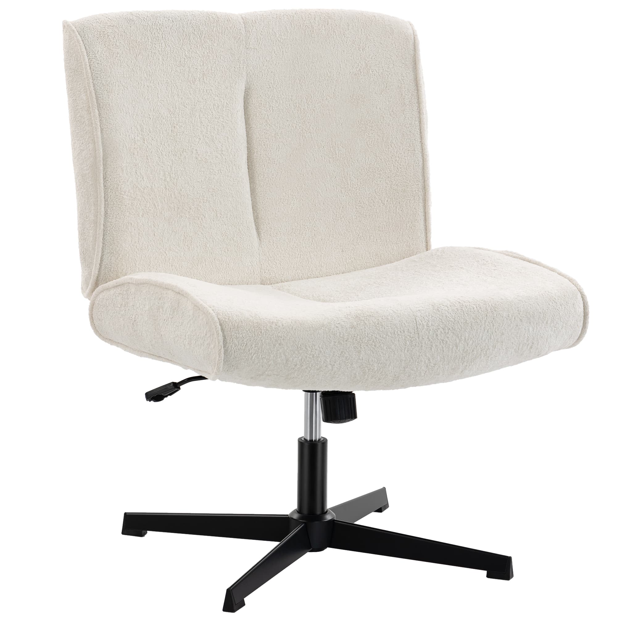 HOMCOM Fauteuil d'appoint pivotant, Fauteuil lounge rembourré effet velours avec réglage de la hauteur pour salon, bureau, Blanc crème