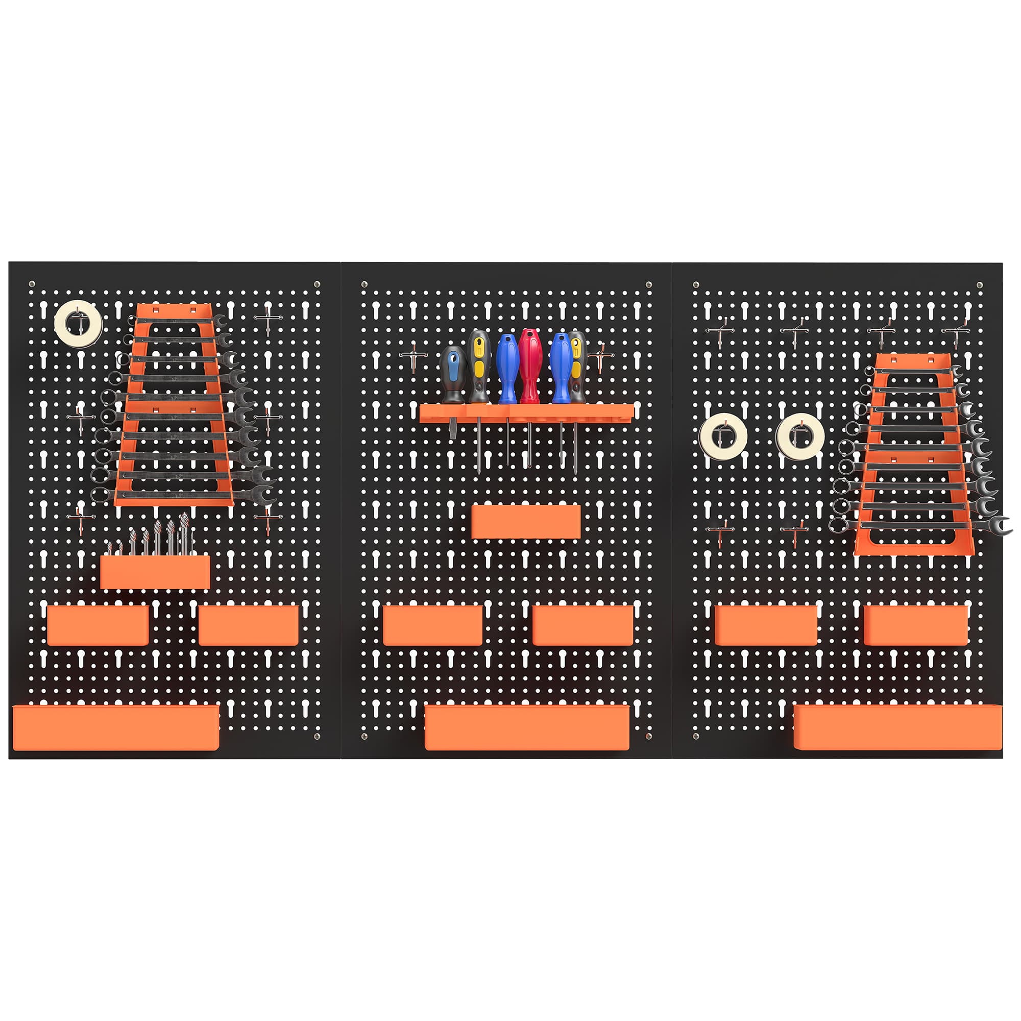 HOMCOM Organiseur d'Outils Mural 33 Pièces 120x60 cm avec Crochets Bacs et Étagères Noir et Orange