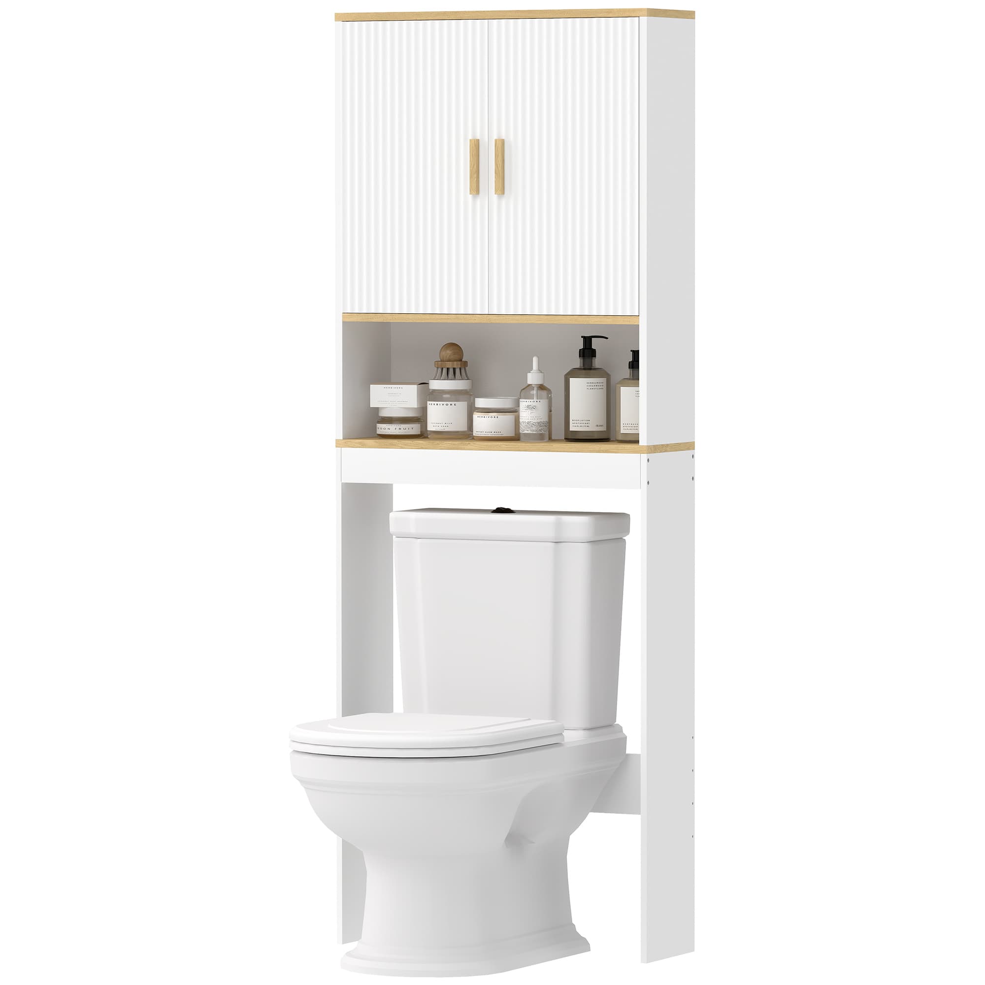 HOMCOM Meuble WC rangement au-dessus des toilettes 3 niveaux étagère de toilettes avec étagères réglables, 64x20x170,5cm, blanc