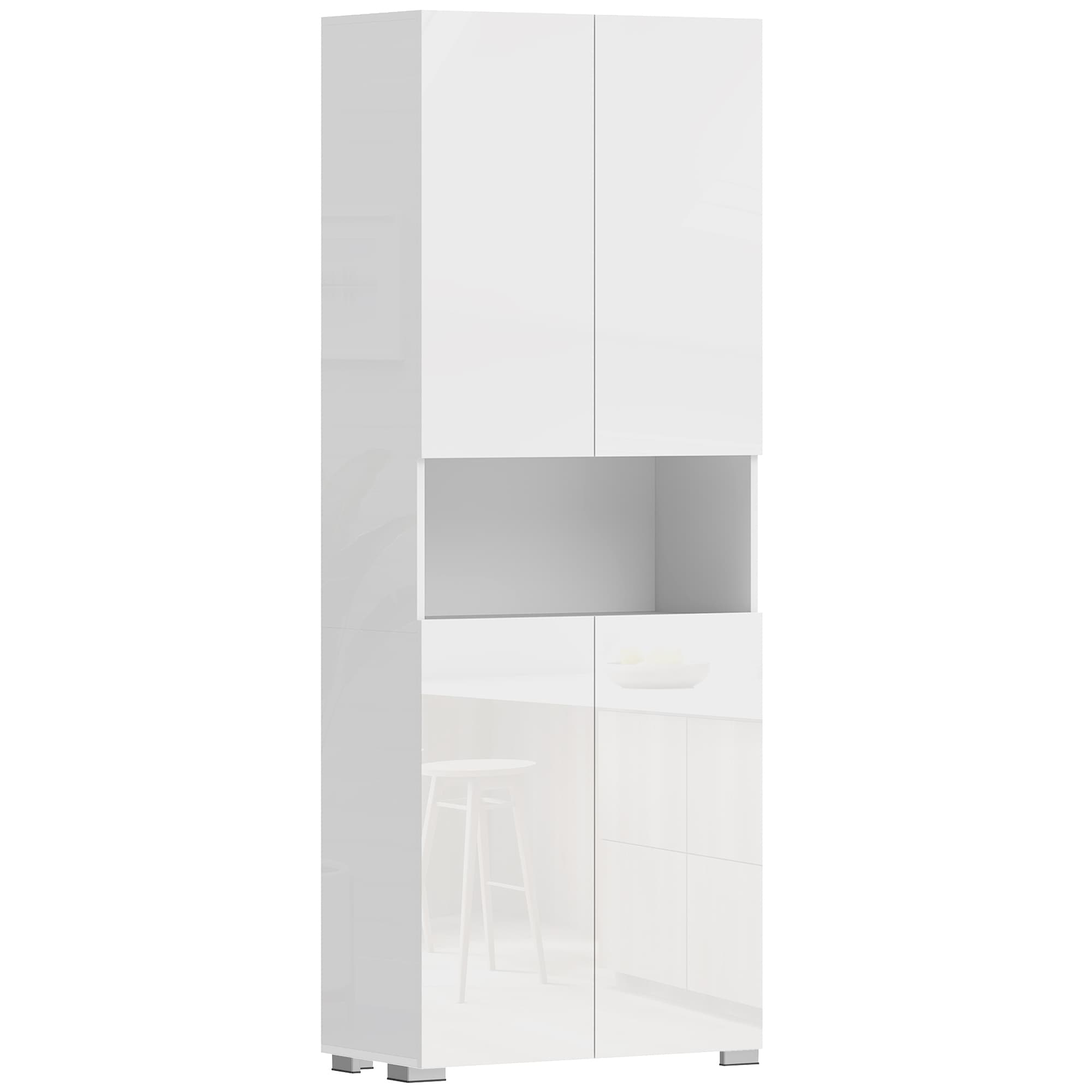 HOMCOM Armoire de cuisine haute 180 cm, garde-manger avec portes à fermeture douce et étagères réglables, blanc laqué
