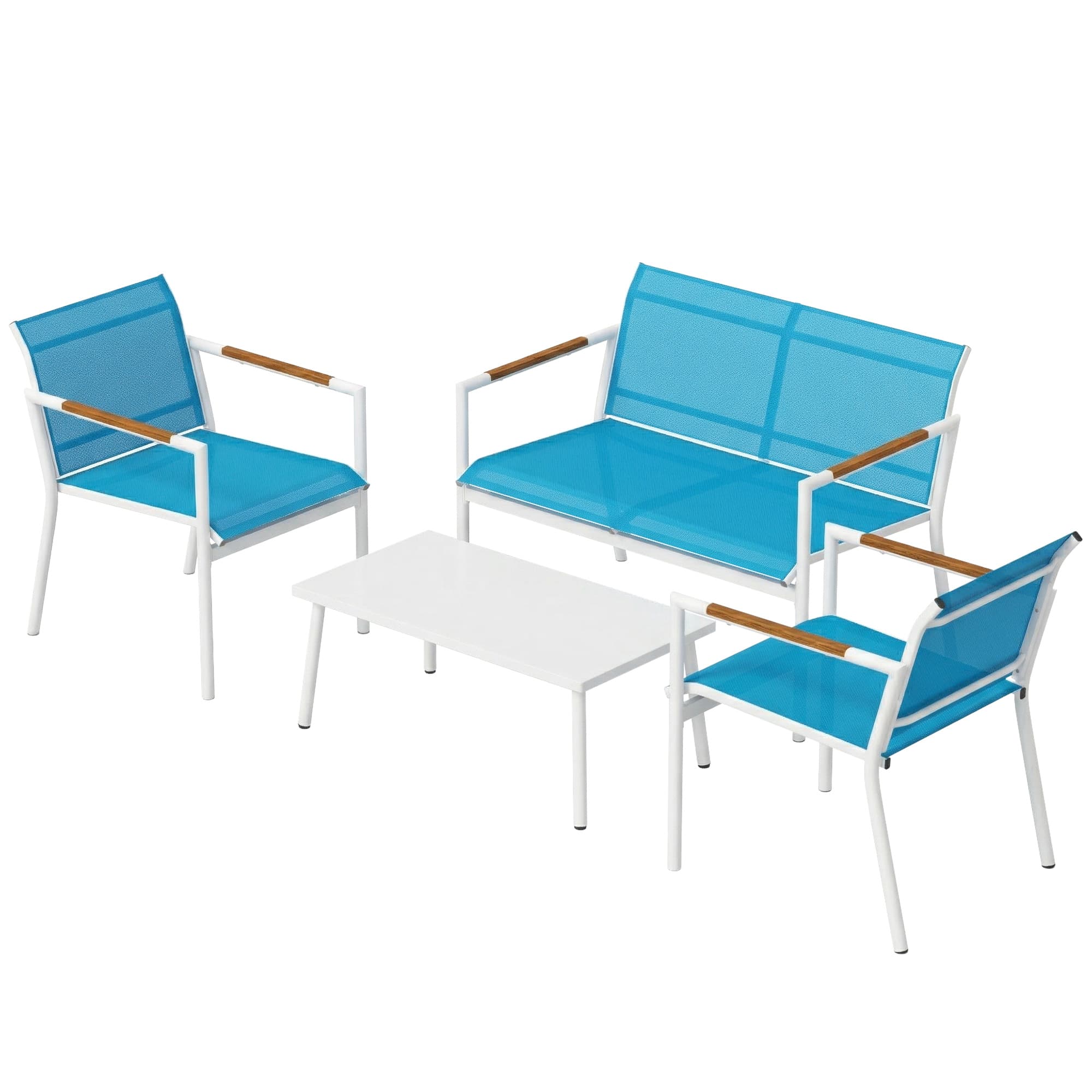Outsunny Ensemble jardin 4 places Canapé, Fauteuils, Table en métal, Bleu.