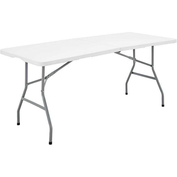 Table de réception pliante - TERRANOVA - Blanche - Structure acier et Plateau en Polyéthylene PEHD - 8 personnes - 180x74xH73,5 cm