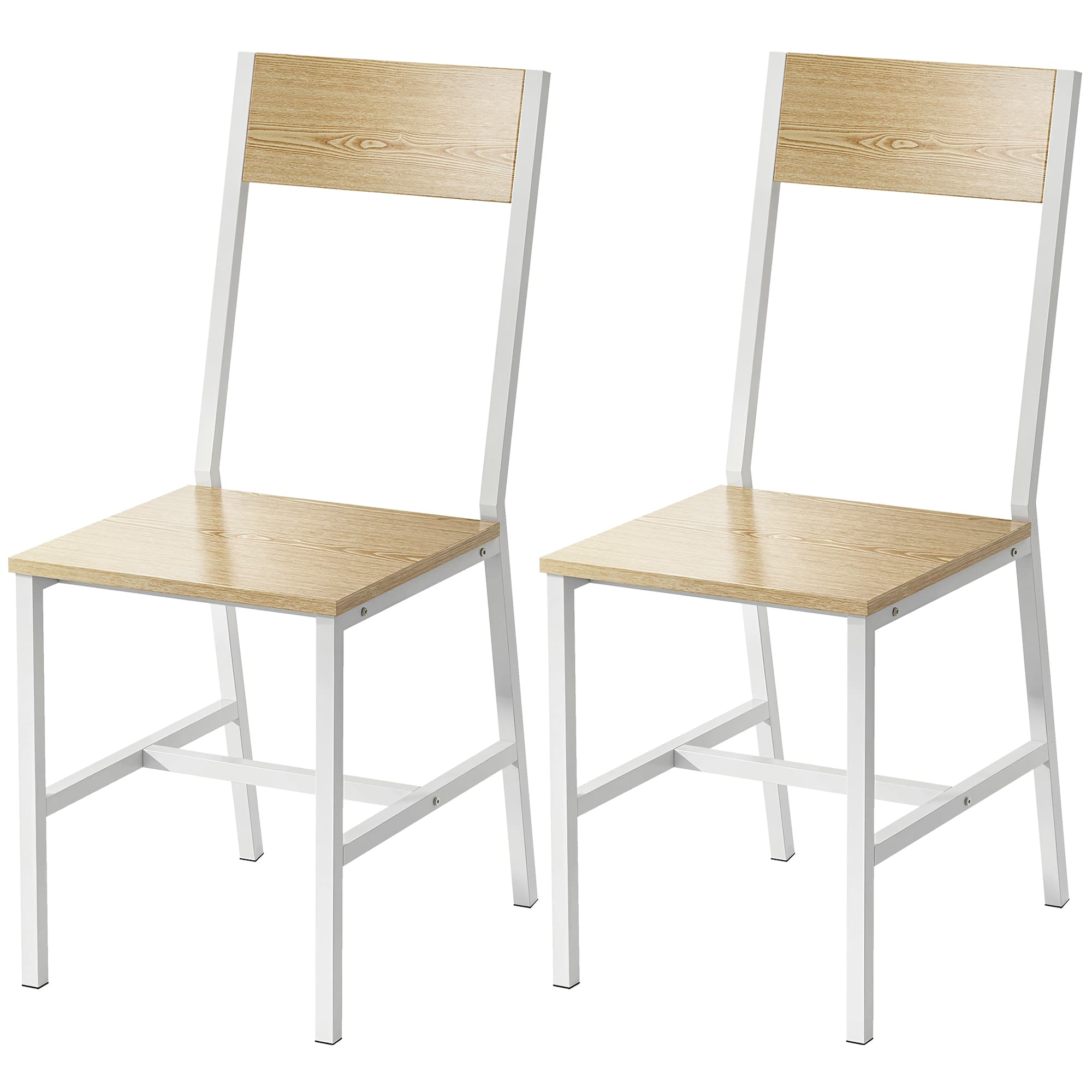 HOMCOM Ensemble de 2 chaises de salle à manger chaises de cuisine avec dossier incliné structure métallique naturel