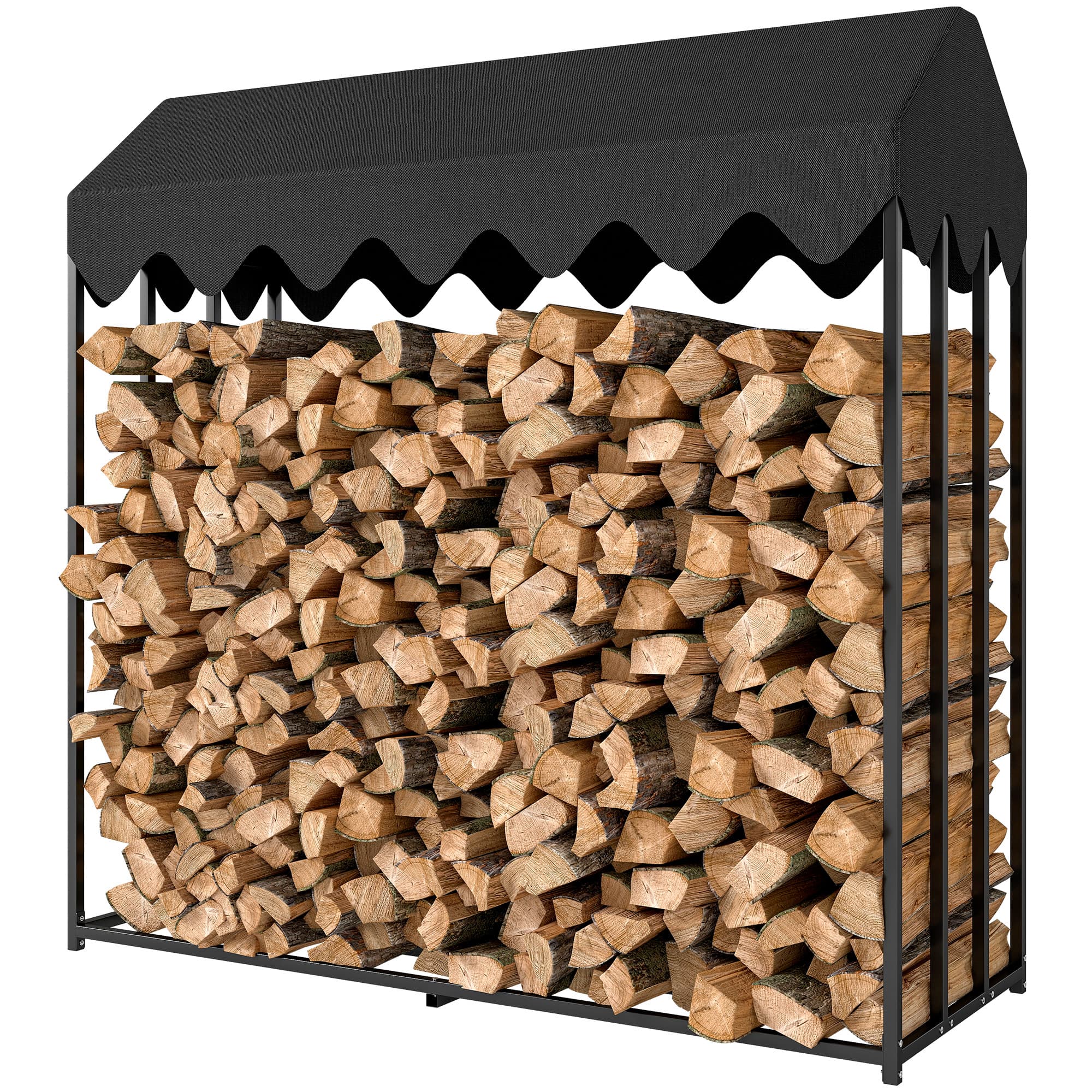 Outsunny Range bûches extérieur, étagère à bûches avec housse de protection 600D Oxford capacité 1,9 m3, acier 186x70x185cm noir