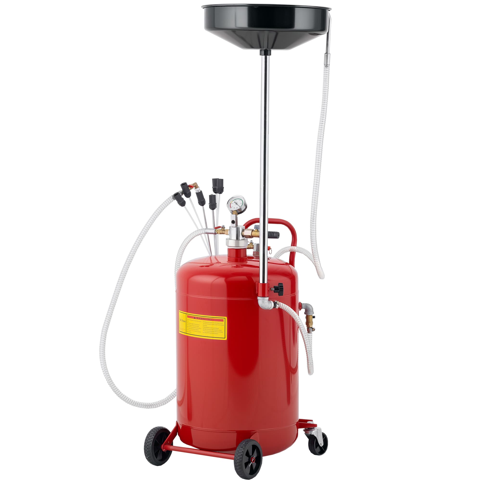 HOMCOM Récupérateur de vidange d'huile usagée 68L, hauteur réglable 101-141 cm, chariot récupération huiles roues poignée rouge