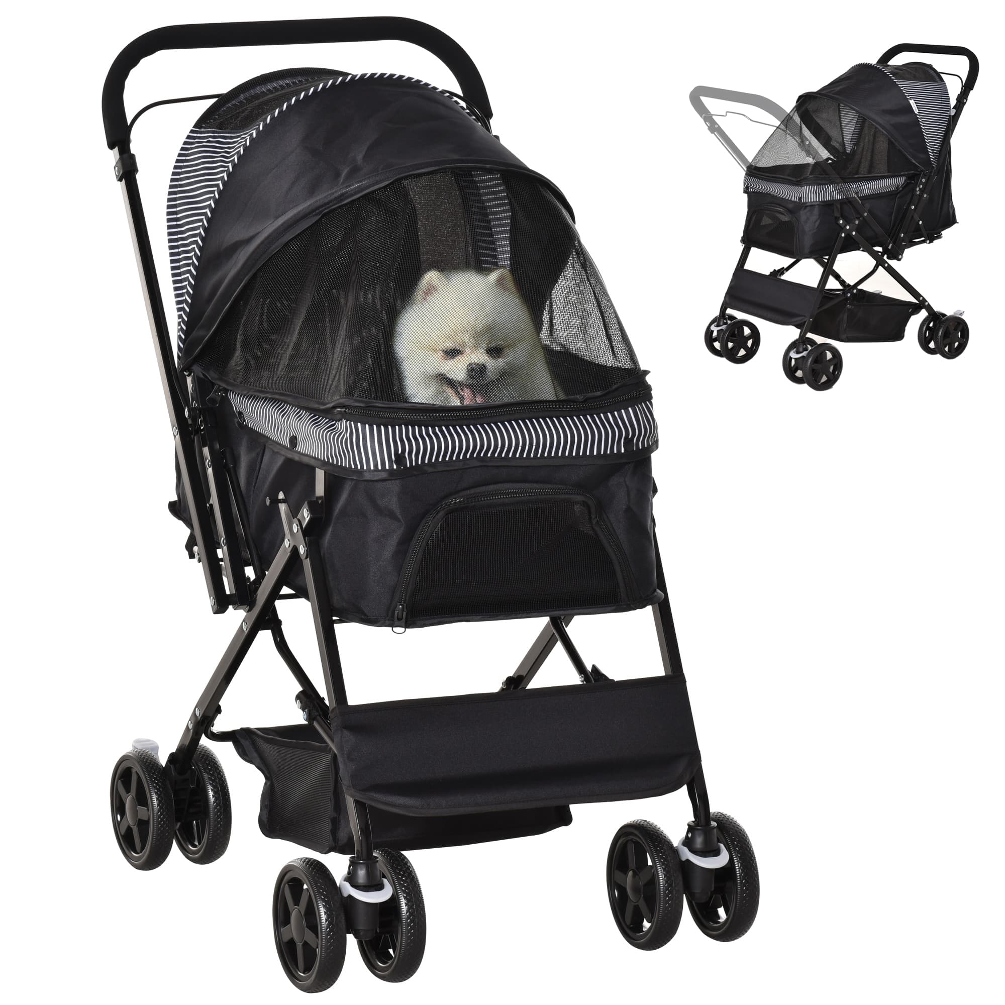 PawHut Poussette pour chien animaux de compagnie pliable 4 roues EVA guidon réglable panier 76,5 x 52 x 95 cm