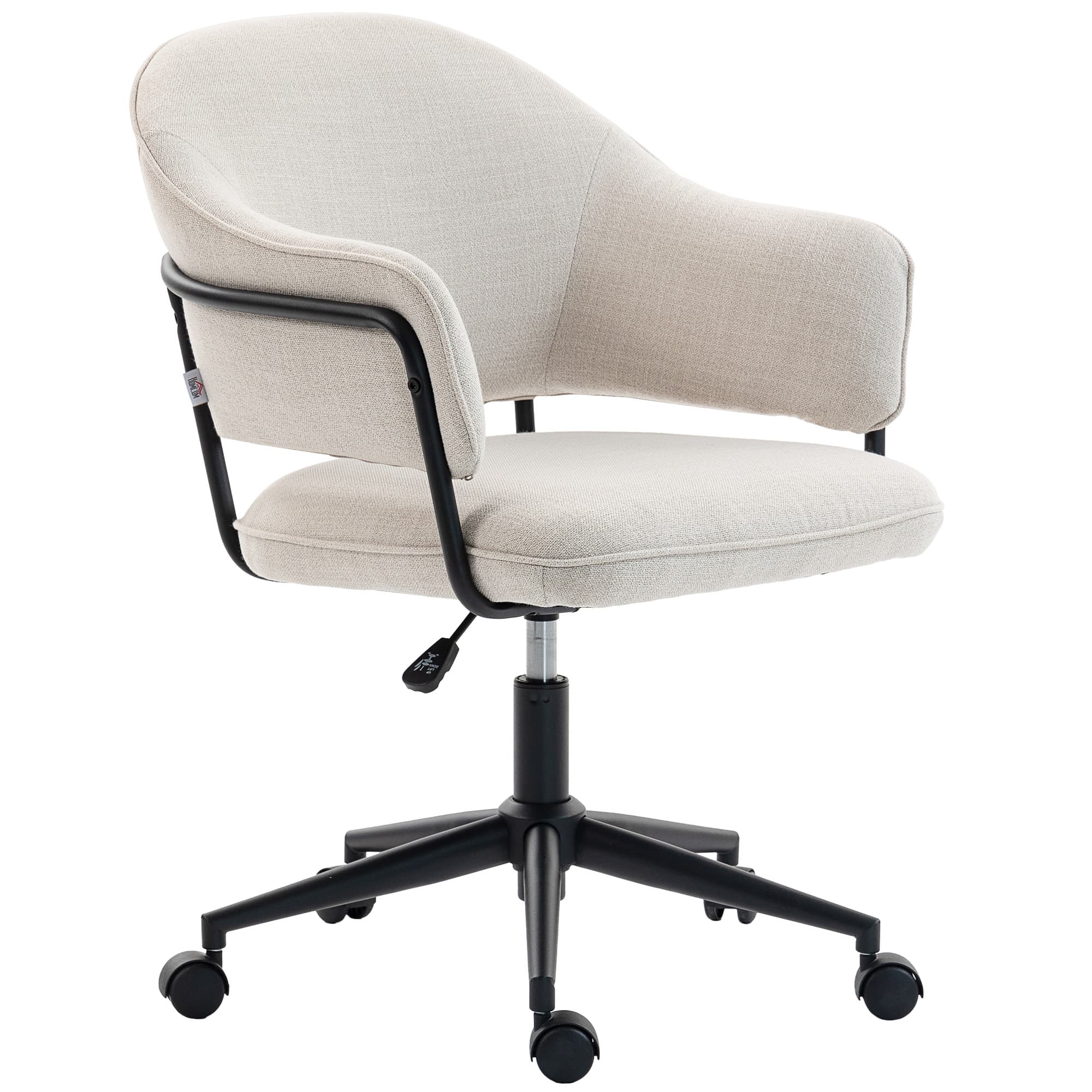 HOMCOM Chaise bureau ergonomique, fauteuil de bureau avec hauteur réglable, pivotant 360°, 63 x 65 x 83-92 cm, crème