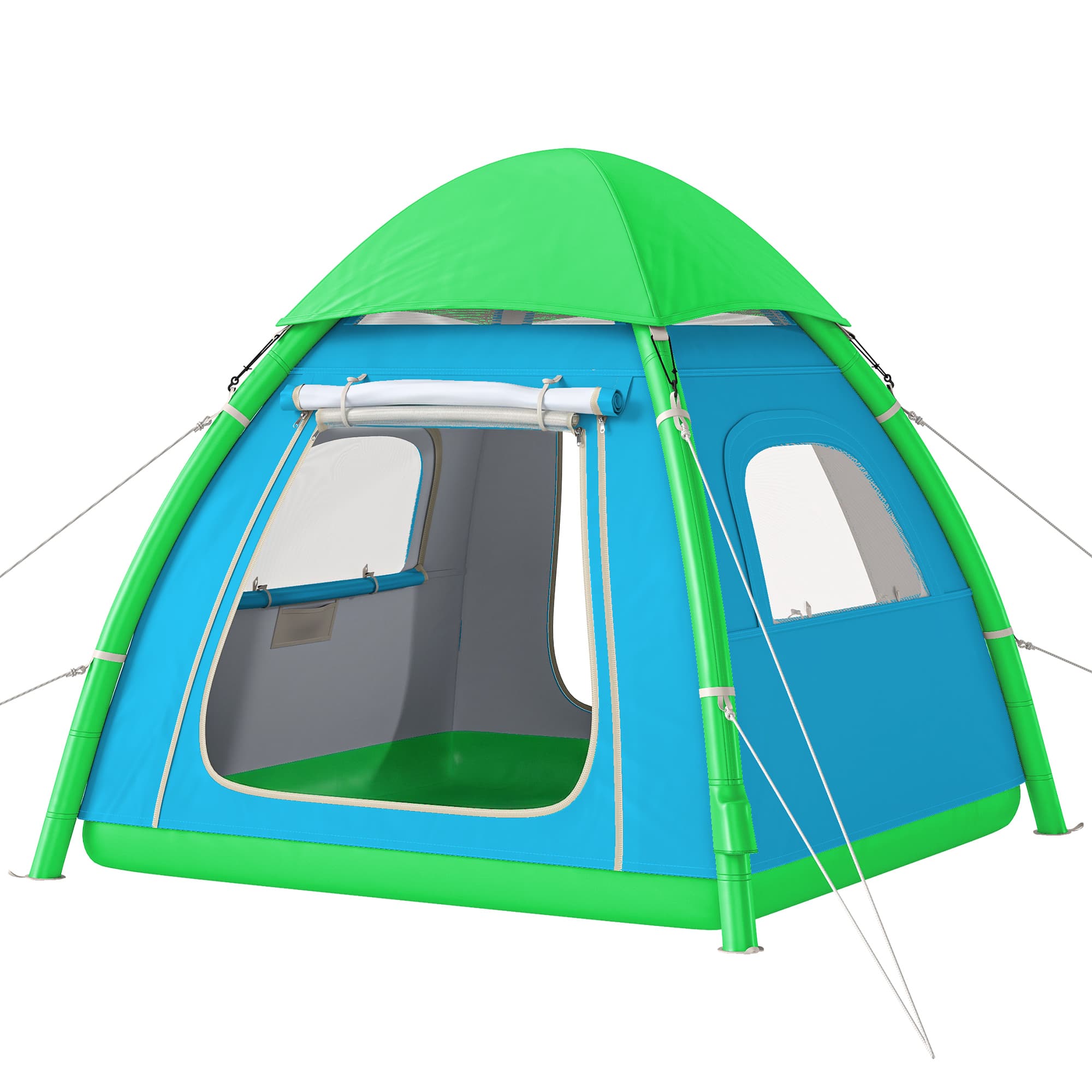 Outsunny Tente gonflable 3 personnes Montage rapide Tente de camping extérieure avec pompe à air Fenêtre en mesh Toit amovible