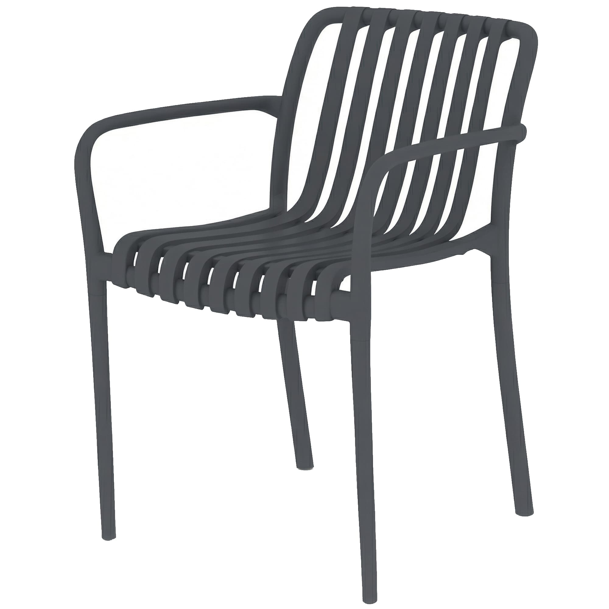 Outsunny Chaises de jardin lot de 4 chaises de terrasse empilables avec design à lames, accoudoirs, ergonomiques Gris foncé