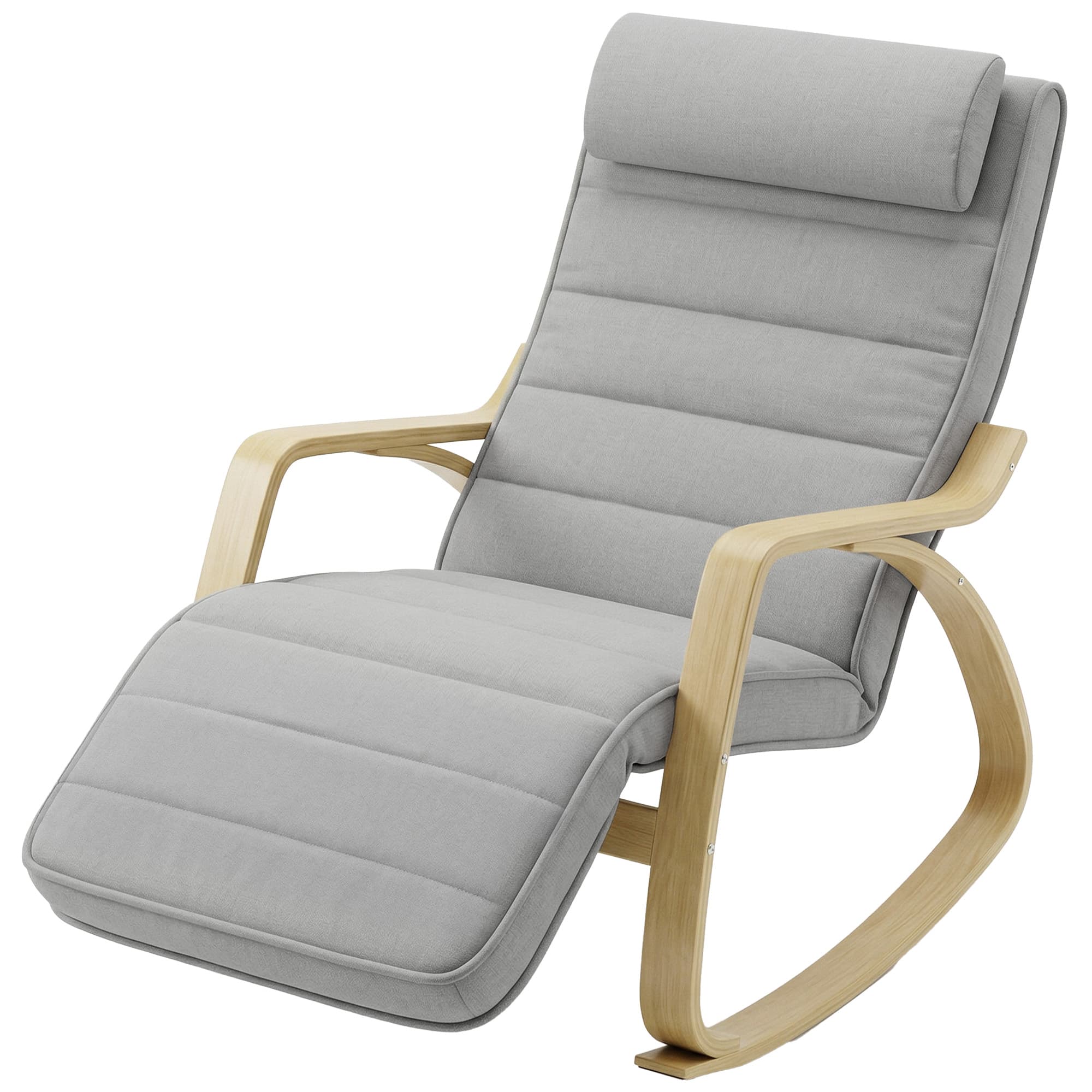 HOMCOM Fauteuil à bascule avec massage, chauffage, appui-tête & repose-pieds, revêtement velours, fauteuil relax, Gris clair