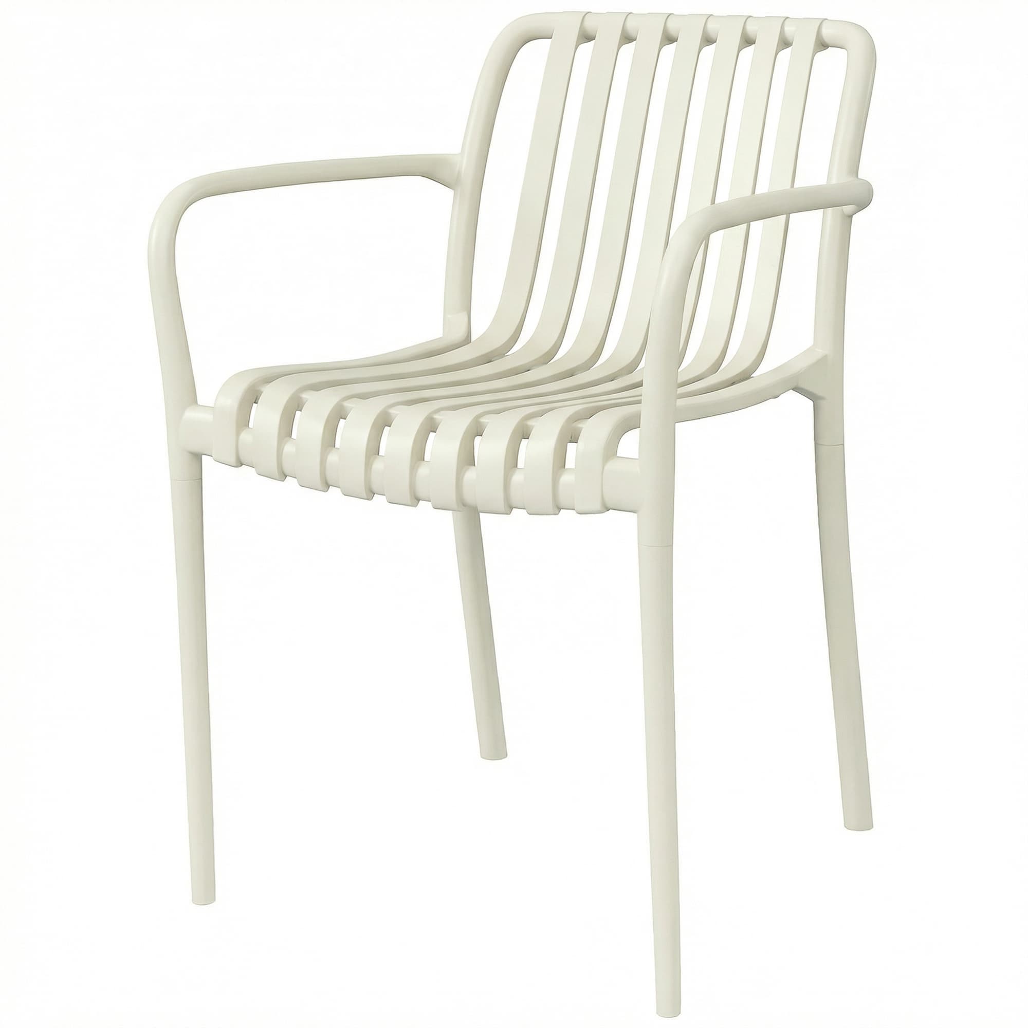 Outsunny Lot de 4 chaises de jardin Chaises de terrasse empilables design à lattes Accoudoirs, Ergonomiques Blanc crème