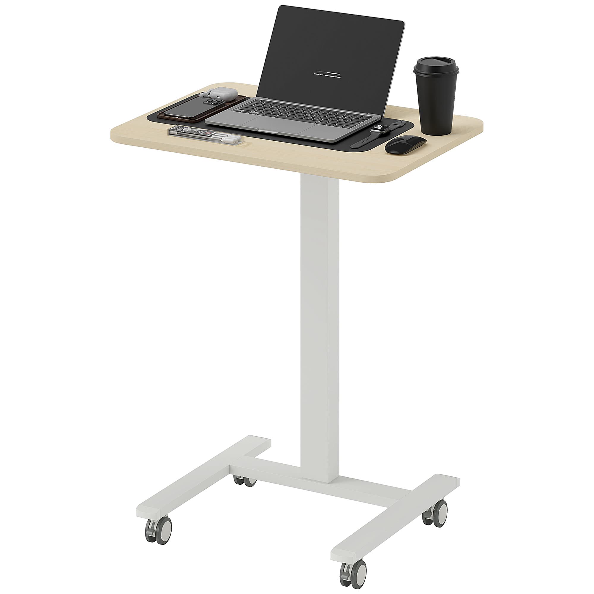 Vinsetto Bureau debout, table debout, table pour ordinateur portable, réglable en hauteur, 4 roulettes, 65 cm x 48 cm x 108 cm, Jaune