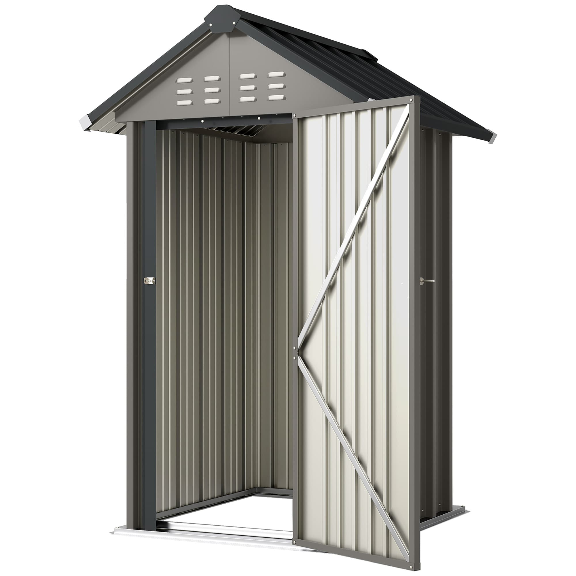 Outsunny Abri métallique 1,17 m2, remise avec toit en pignon, ventilation, verrou et gants, 122 x 121 x 192 cm