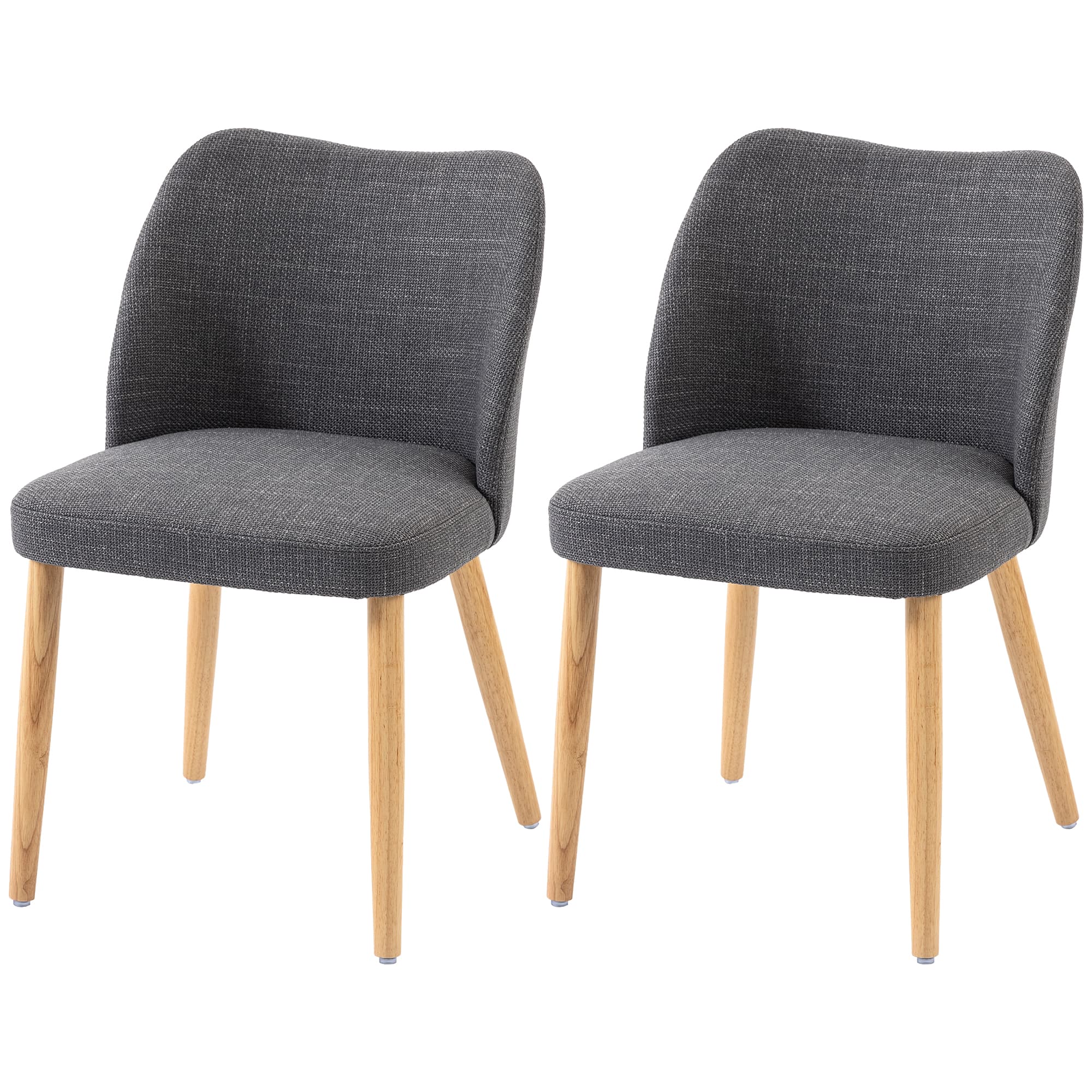 HOMCOM Lot de 2 Chaises de Cuisine Nordiques Rembourrées Tissu Type Lin Dossier Incurvé Assise Rembourrée Pieds en Bois Gris Clair
