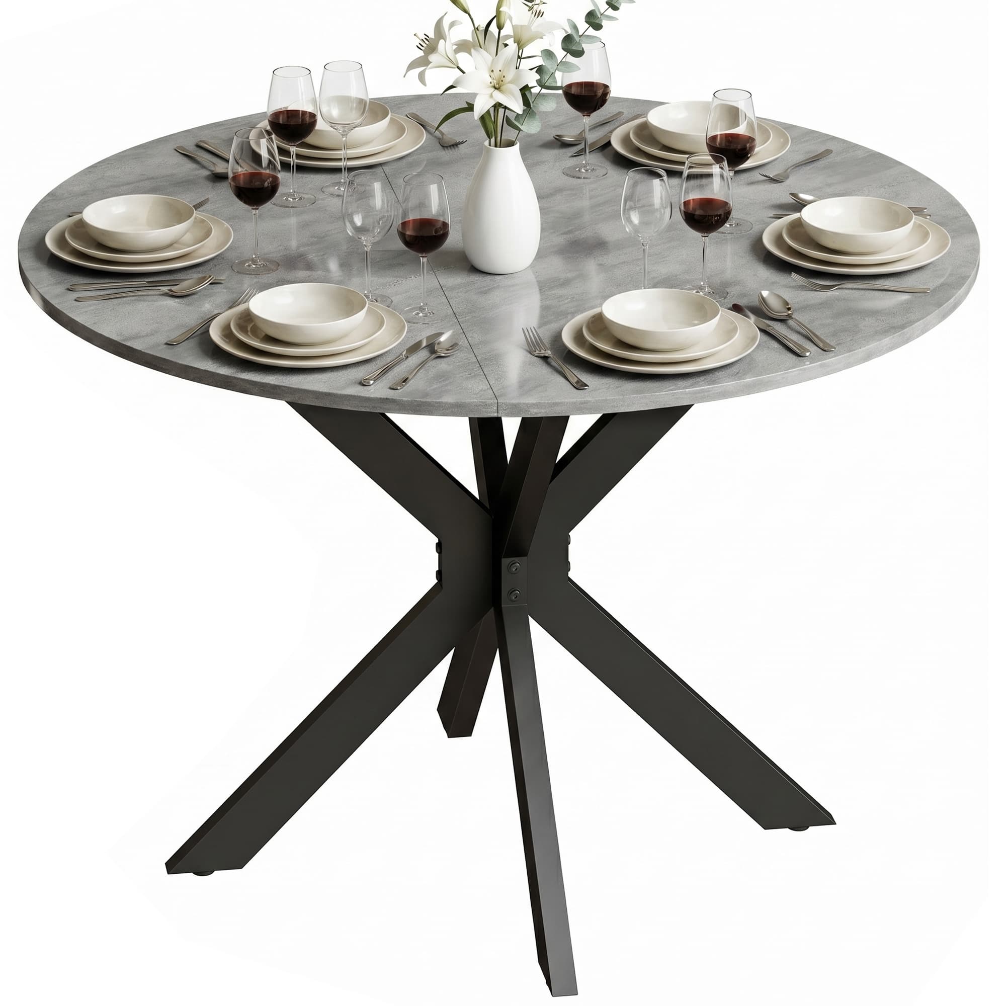 HOMCOM Table à manger pliante pour 2-6 personnes, table ronde pliante avec cadre en acier double X, plateau épais, gris ciment