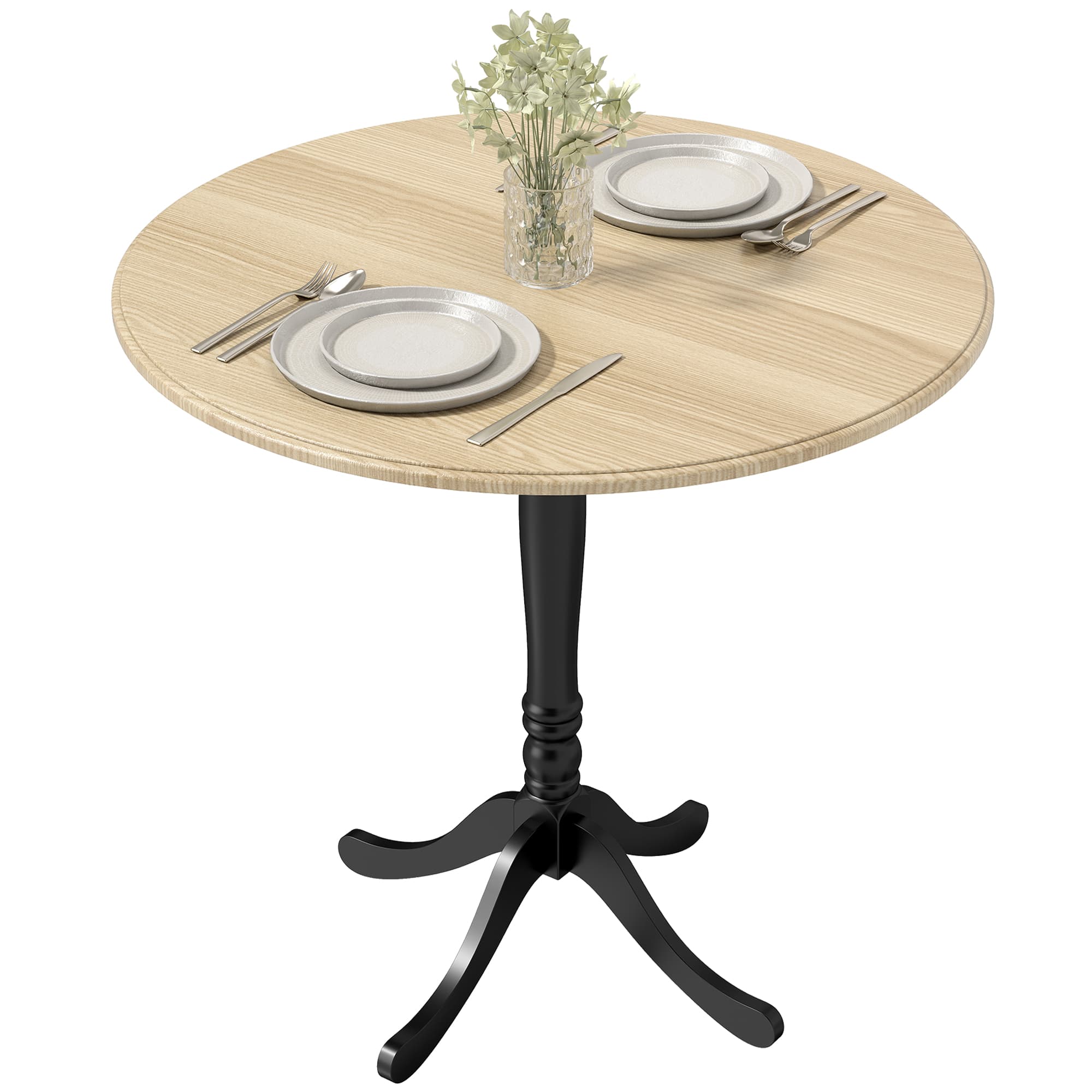 HOMCOM Table à manger ronde pour 4 personnes Ø 80 cm, table de cuisine, piétement en acier, style moderne, bois naturel et noir