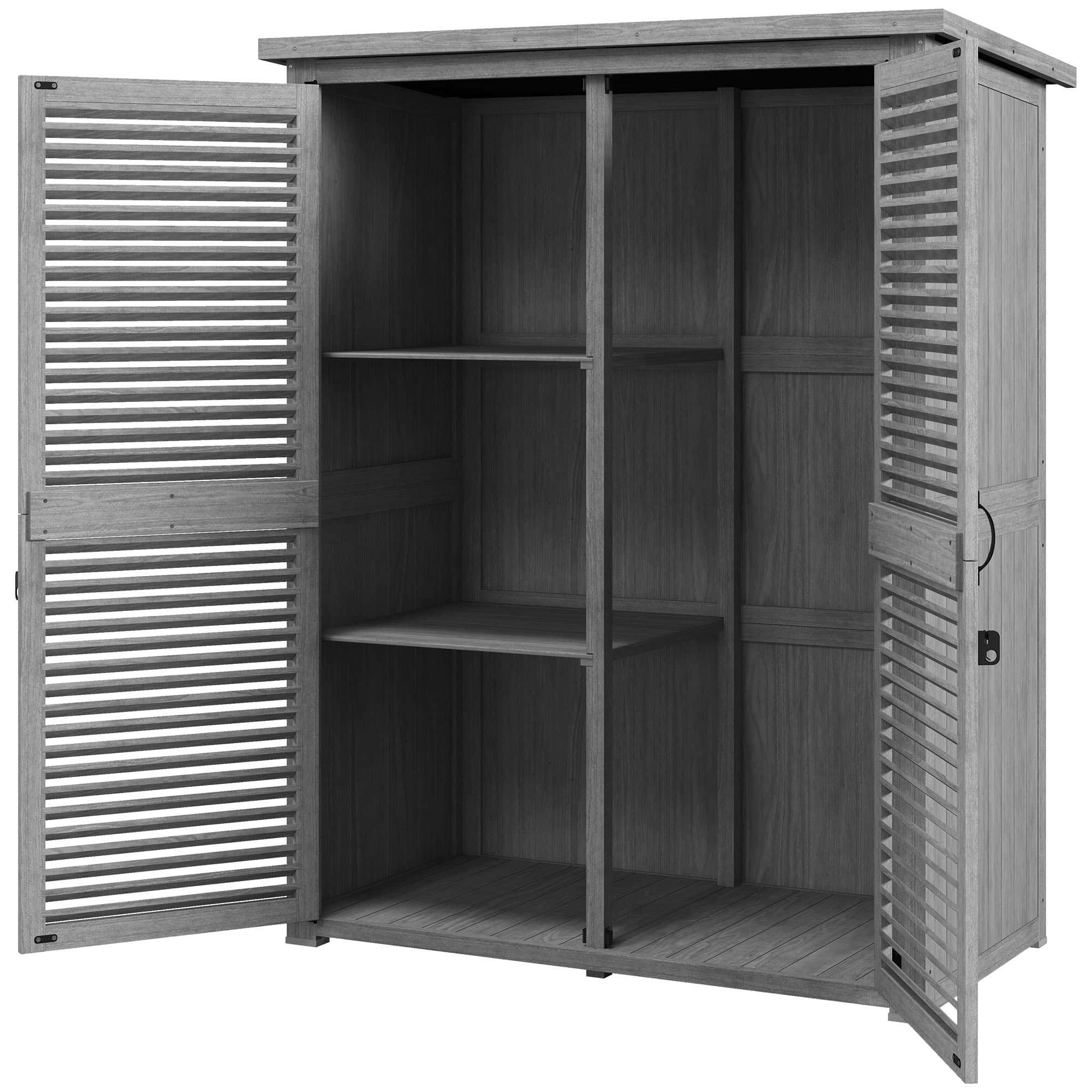 Outsunny Armoire de Jardin 0,83 m2 127x65x168 cm avec 2 portes à persiennes 2 étagères 2 poignées et toit imperméable Gris