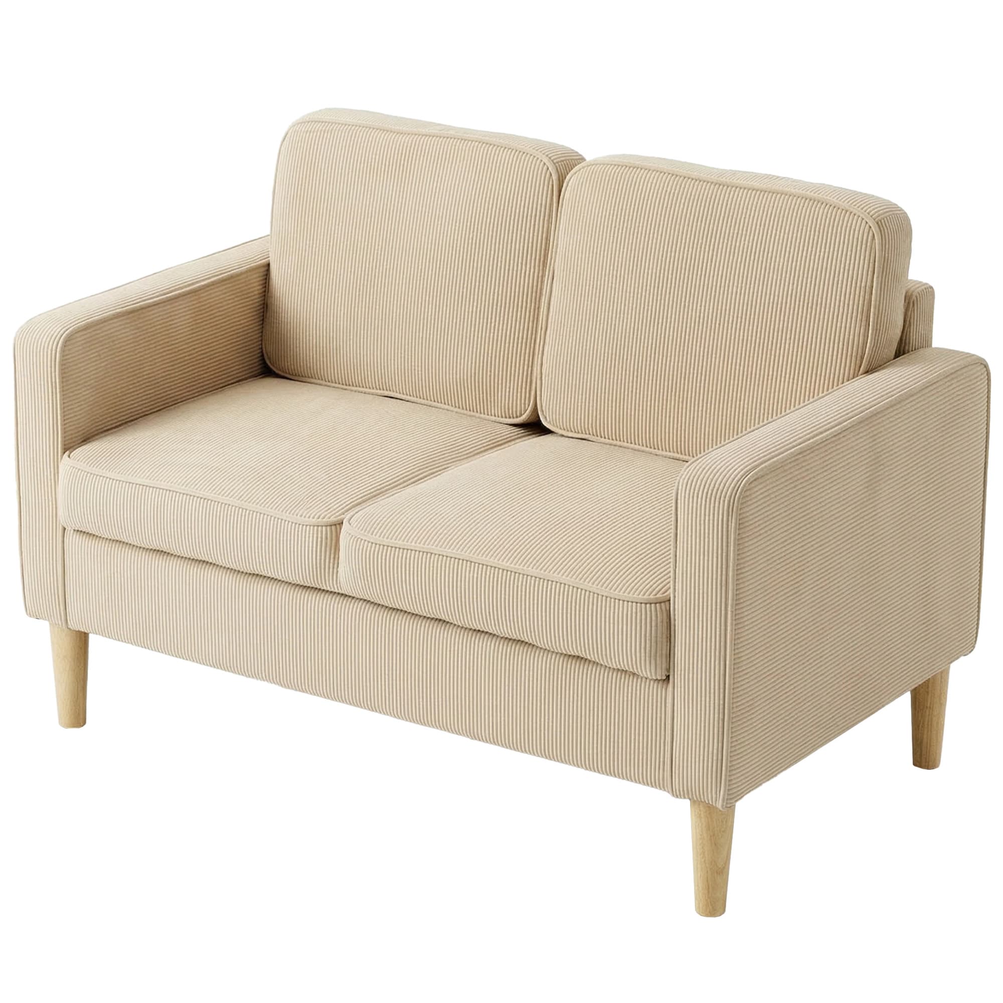 HOMCOM Canapé 2 places avec 2 coussins déco, rangement, pieds en bois massif, petit canapé moderne en velours côtelé 117 x 63 x 79 cm Beige