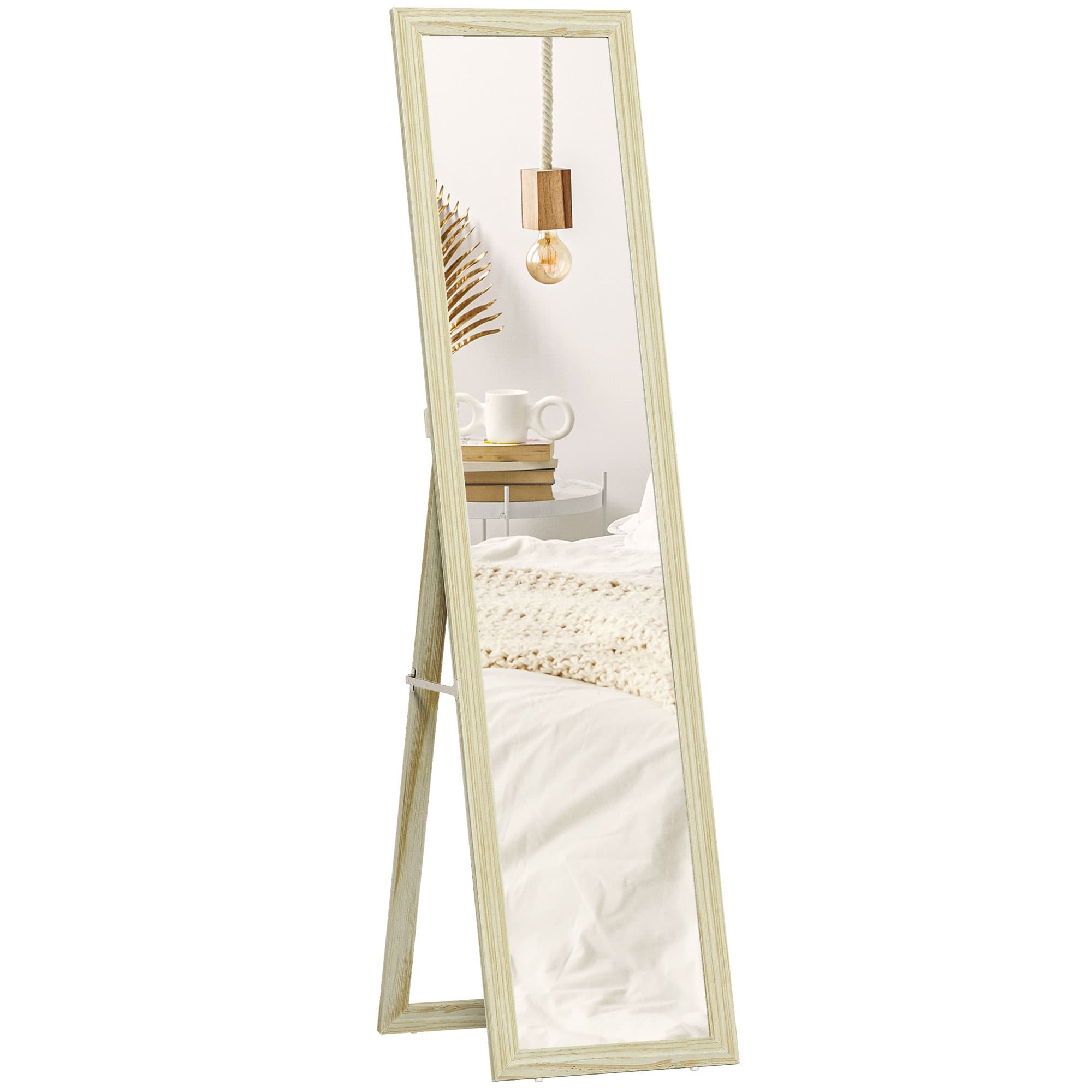 HOMCOM Miroir sur Pied et Mural rectangulaire miroir de sol Pleine Longueur Dressing Chambre salon 37x37x154cm bois naturel