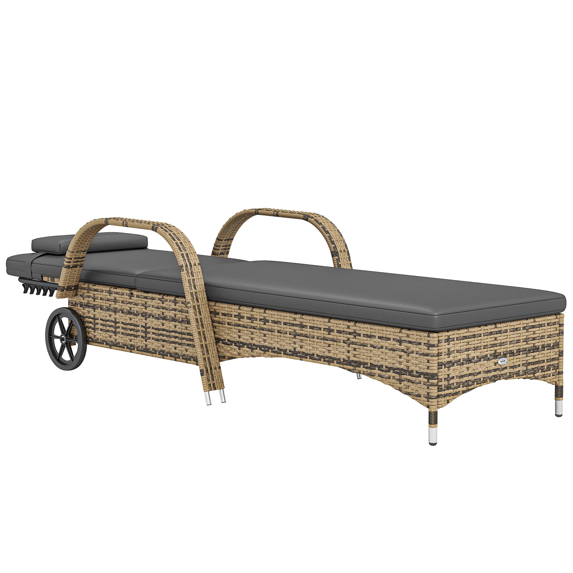 Outsunny Transat bain de soleil matelas inclinaison réglable multipositions accoudoirs roulettes 200 x 73 x 30-103 cm jaune