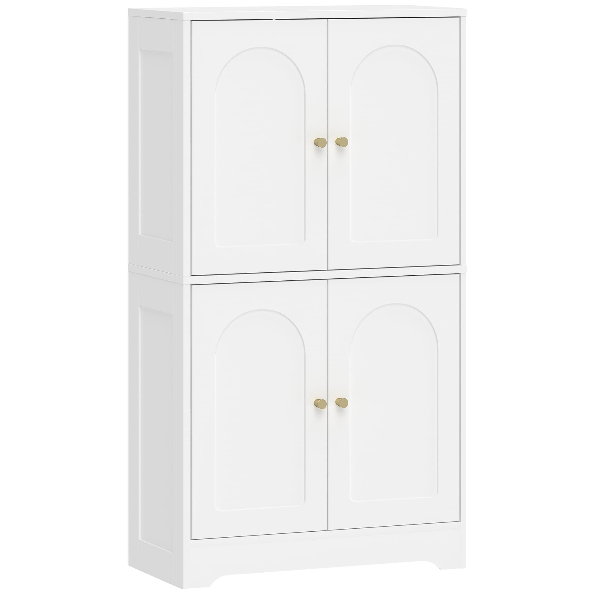 HOMCOM Armoire de cuisine, colonne avec 2 étagères réglables, buffet avec 4 portes cintrées 60 x 30 x 110 cm, blanc