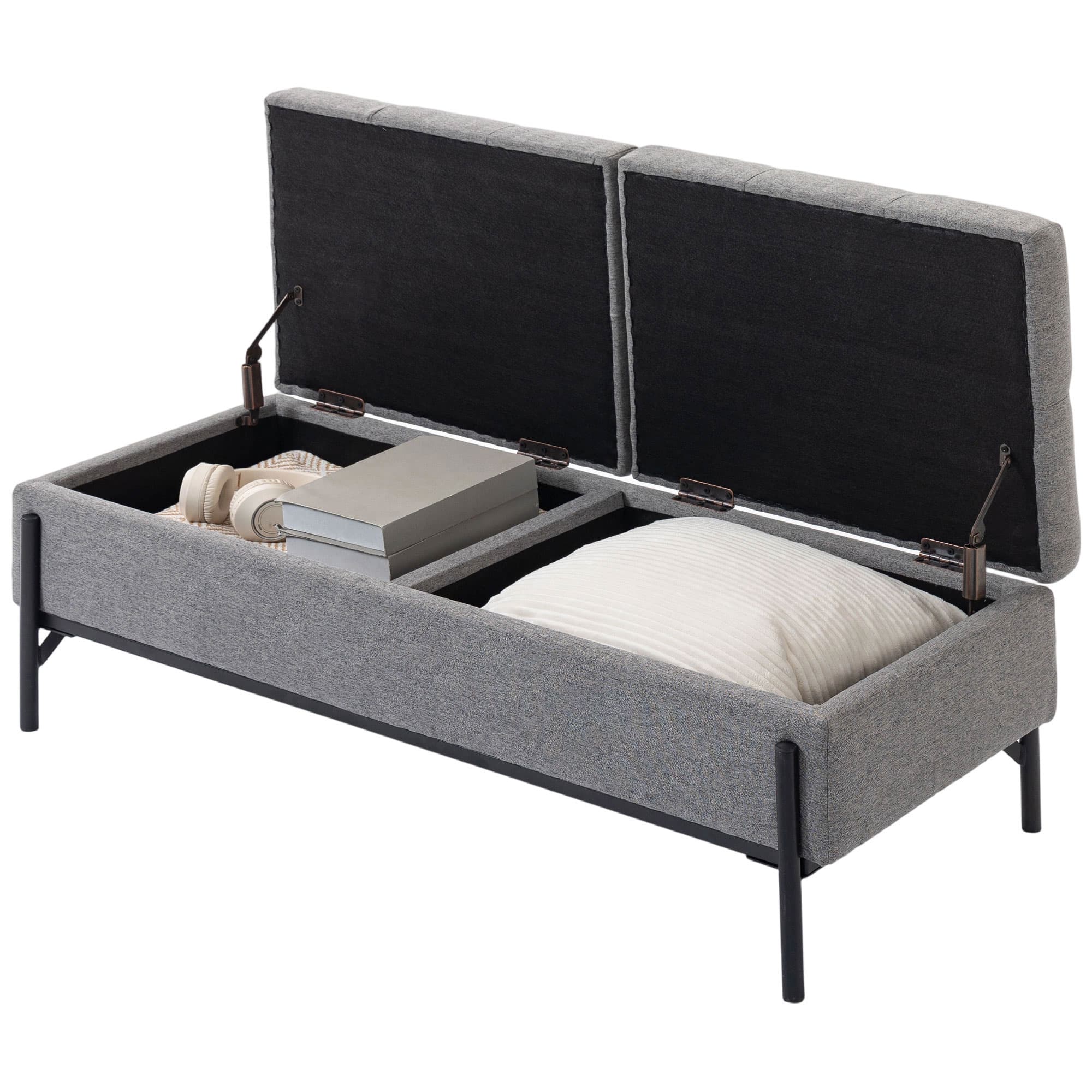 HOMCOM Coffre-banc en lin, banquette à 2 compartiments, couvercles rabattables et rembourrage extra-épais, 117 x 50 x 44 cm