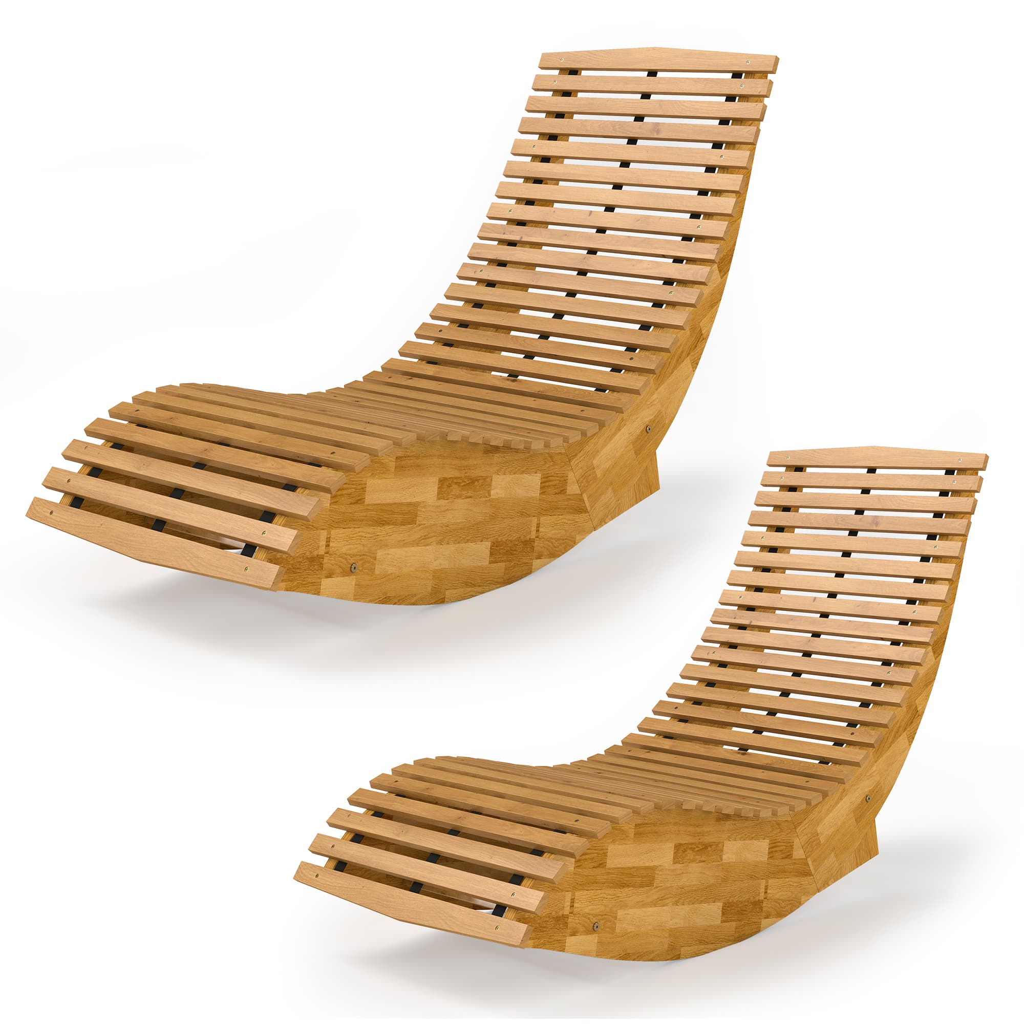Outsunny Lot de 2 chaises à bascule d'extérieur, transat pliant ergonomique en bois d'acacia, naturel.