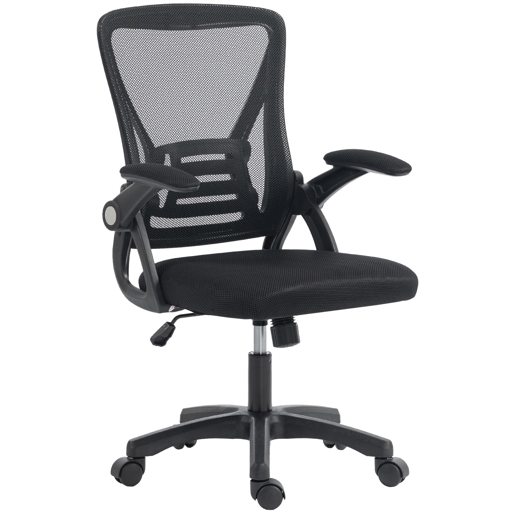 HOMCOM Chaise bureau ergonomique, fauteuil de bureau en maille, accoudoirs relevables, hauteur réglable, 59,5x56x103cm, noir
