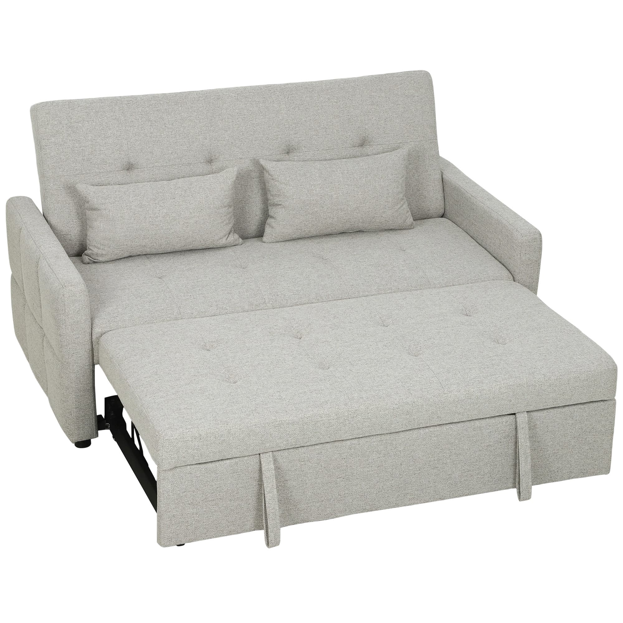 HOMCOM Canapé convertible 2 places 3 en 1, canapé-lit clic-clac, lit gigogne, dossier réglable, 2 coussins, 158x85x85cm, gris