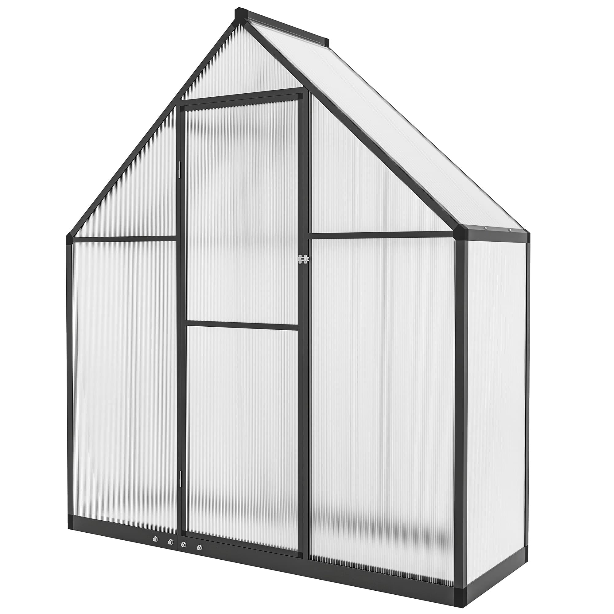 Outsunny Serre de jardin en aluminium polycarbonate, serre avec fenêtre réglable porte battante résistant intempéries transparent